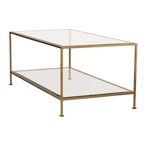 Gold and Glass rectangle Coffee Table. Updated look, clean lines and will showcase fun accessories.