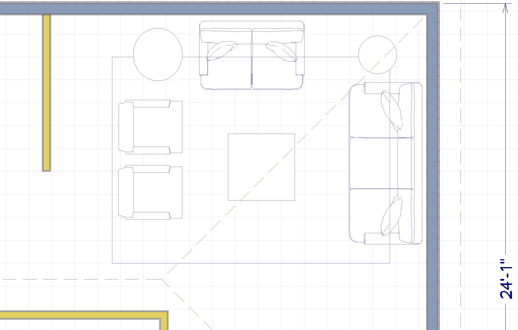 Proposed furniture layout. I do not have measurements of this room so this is a suggestion only. The second swivel chair may be too close to existing black chest of drawers. We would have to play with this layout before ordering any furniture. But this gives you a tighter conversation circle which is a good plan for a Living Room. We could do just one swivel chair and omit the existing two wing back chairs.