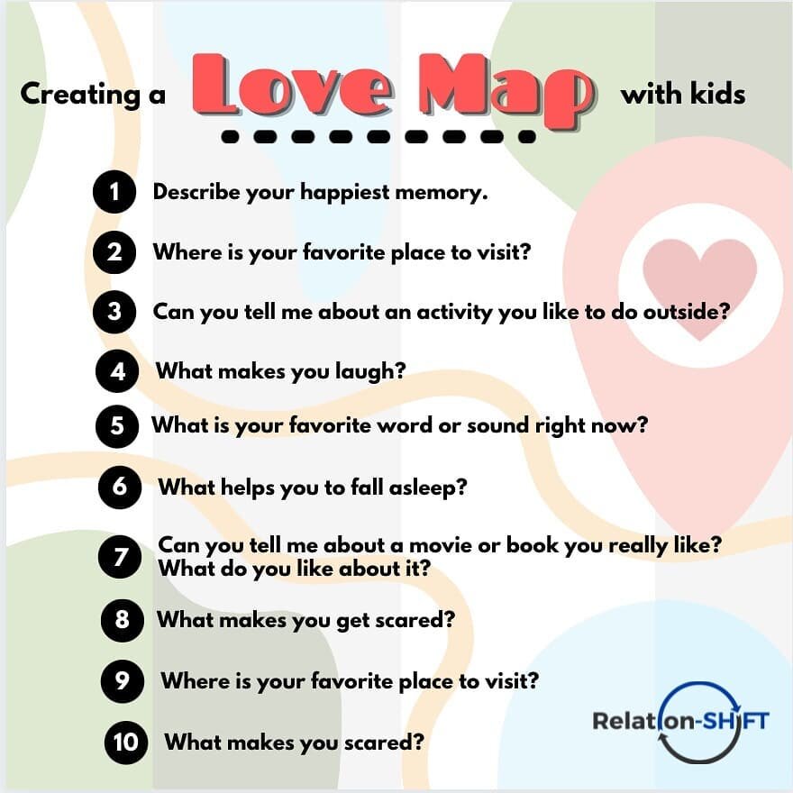 Have you ever made a love map? According to the @gottmaninstitute a &ldquo;love map&rdquo; helps you understand your child&rsquo;s inner psychological world. Their responses can help you stay connected as a family and strengthen child-parent relation