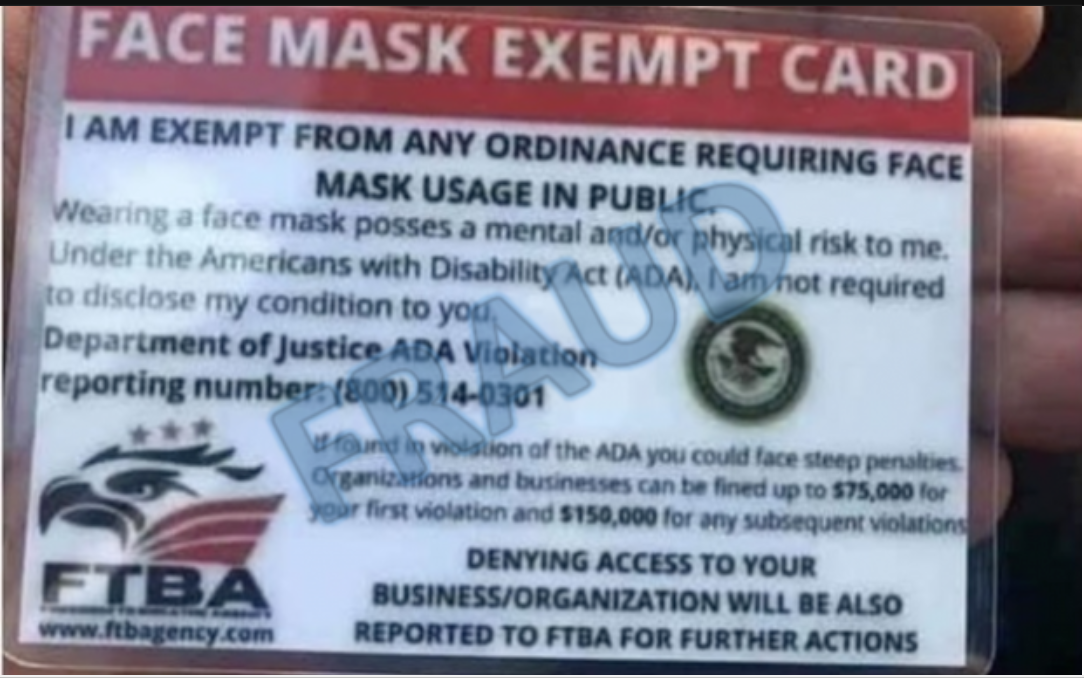 The ADA Cards to Get Out of Wearing Face Masks ARE FAKE