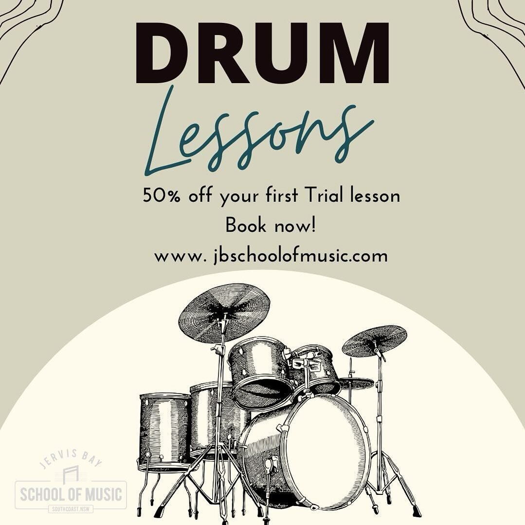 Have you ever thought about learning the drums? Why not book in a trial lesson at Jervis Bay School of Music, We offer 50% off your first trial lesson. 🎶🥁