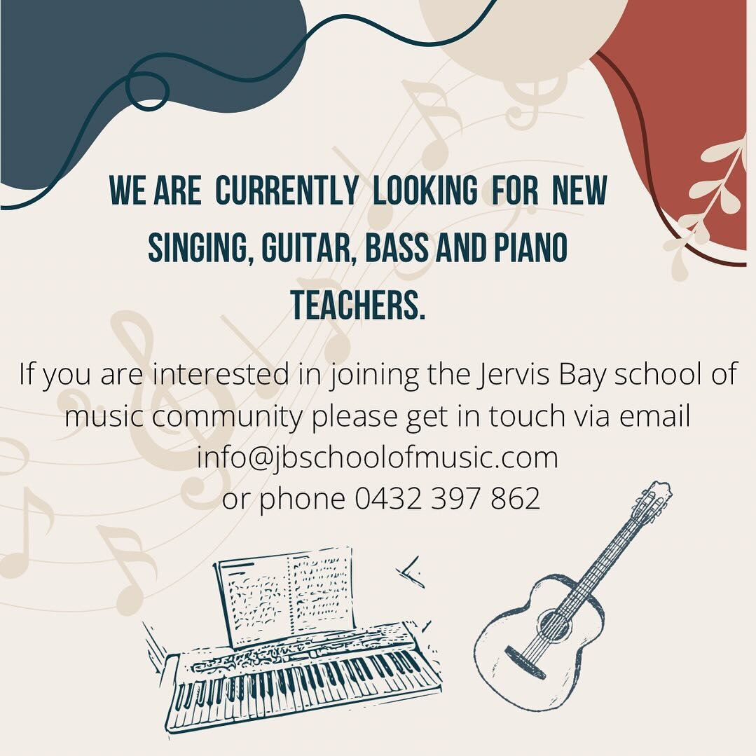 We are on the hunt for dedicated and enthusiastic instrumental teachers to join the Jervis Bay School of music team! 🎵🎸🥁🎹