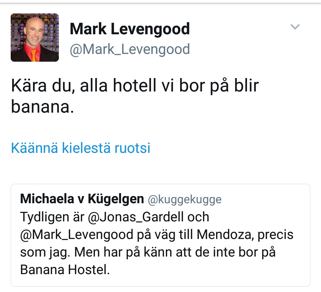 Tre sekunder av ära och berömmelse när Mark Levengood svarar på ens tweet. 