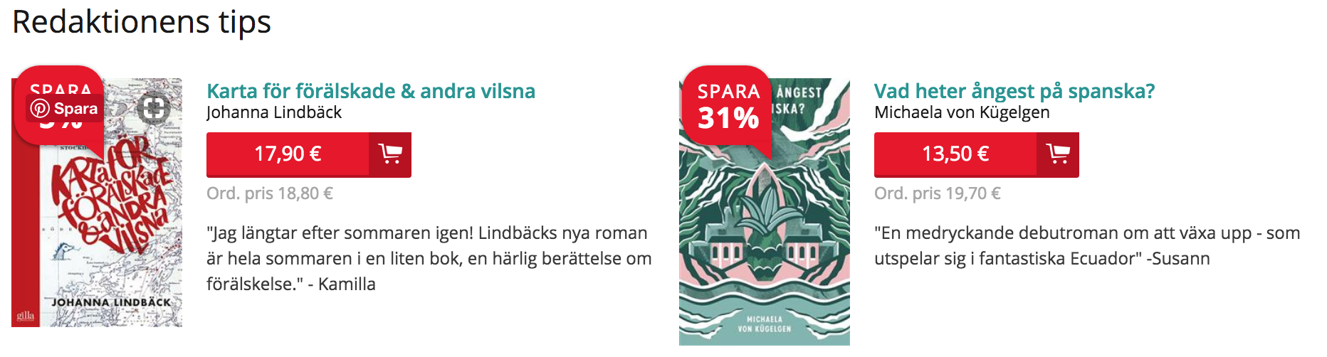 Så kul att få vara redaktionens tips på Adlibris. Och i vilket sällskap!