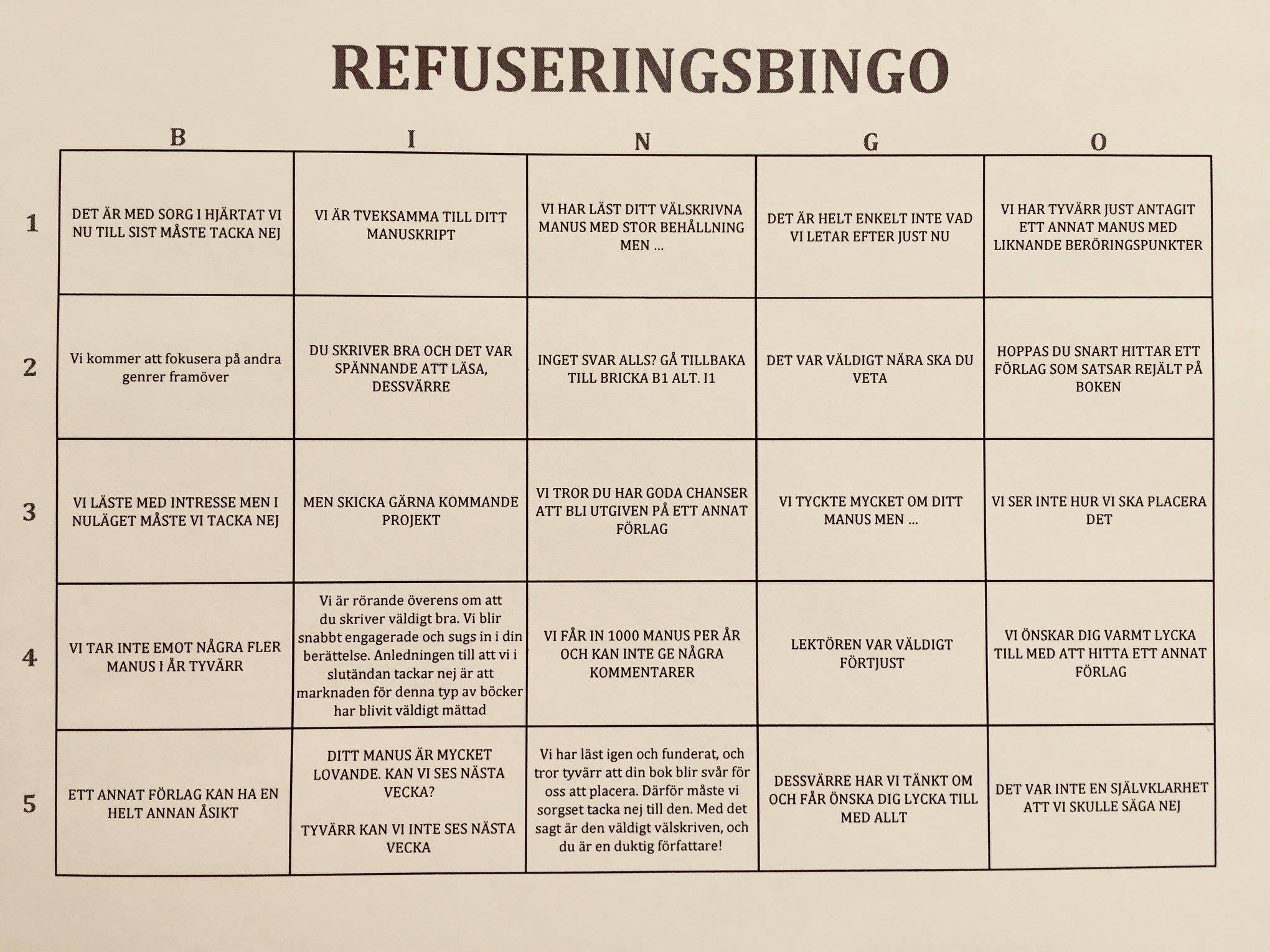Refuserings bingo
