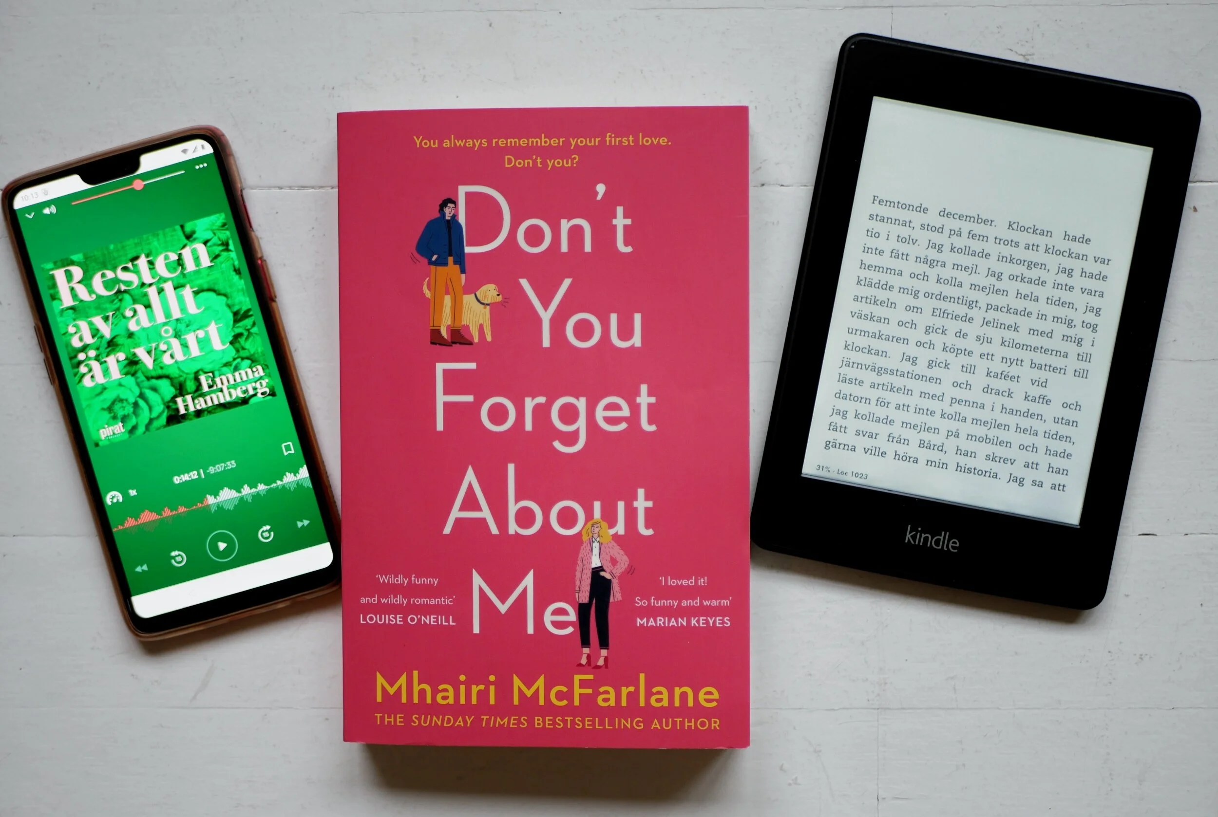 Ljudbok, pappersbok och e-bok. Jag gillar alla formaten!