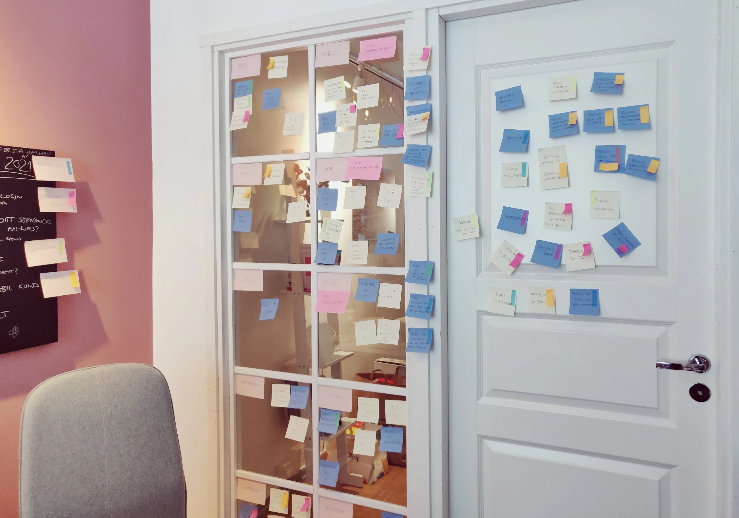 Post-it lappar på Kugges kontor