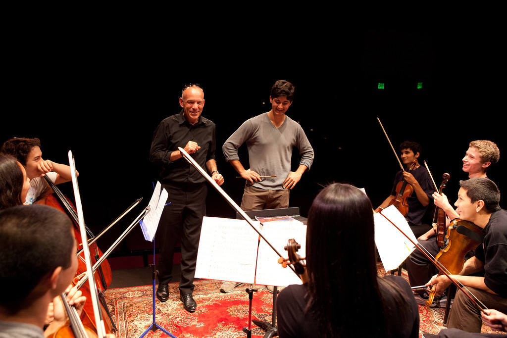 Coaching the MA chamber ensemble with student conductor Max