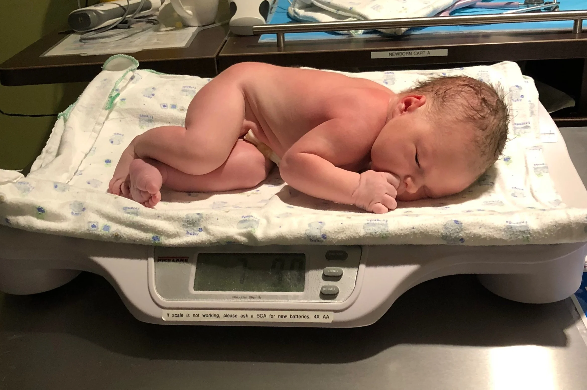 Lauchlan on the scale, 7lbs 9oz