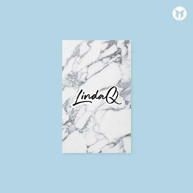 Front of business cards for a makeup artist. Minimal and clean. I wanted the marble and the logo to be the focus.