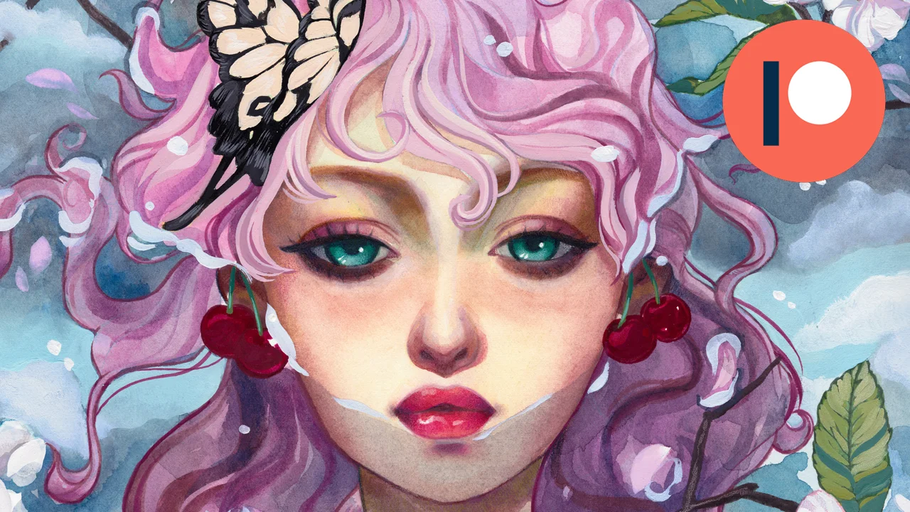 Full Painting Process: Watercolors, Color Pencils & Gouache // Cherry
