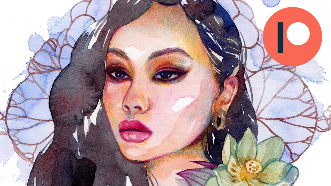 Full Painting Process: Art Nouveau Watercolor Illustration "Changying"