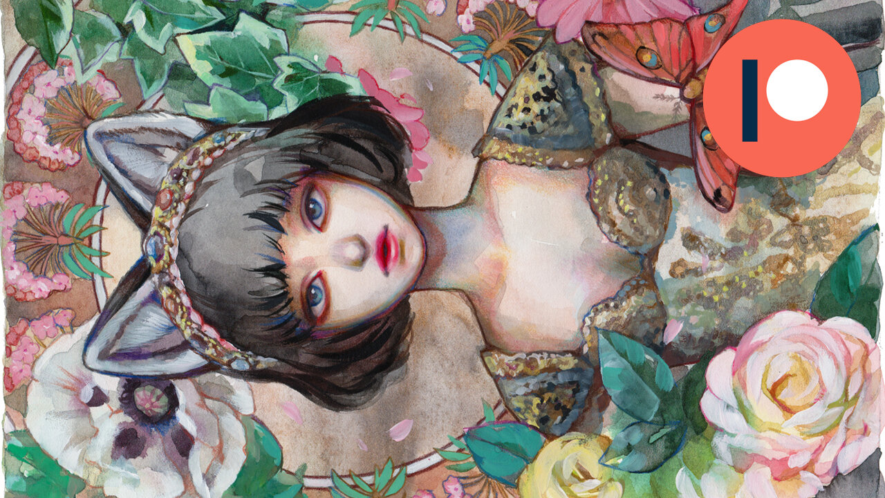 Full Painting Process: Art Nouveau Watercolor Painting "Papillon"