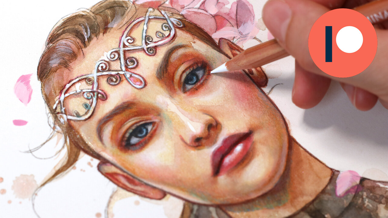 Full Painting Process: Watercolor & Color Pencils: "Freyja"