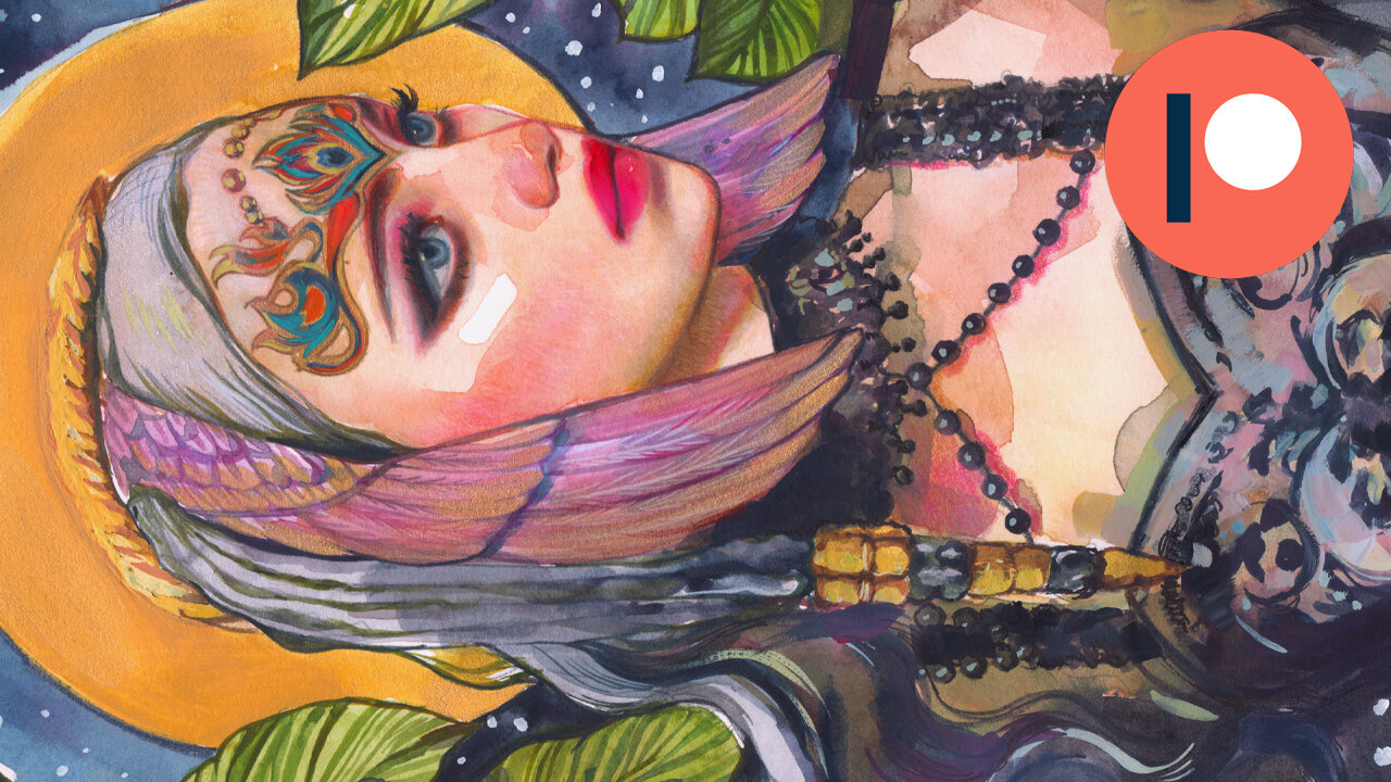 Full Watercolor, Color Pencils & Gouache Painting Process "Phoebe"