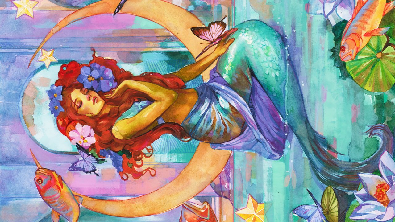Painting a Mermaid with Metallic Watercolors, Color Pencils and Gouache "Aeria"