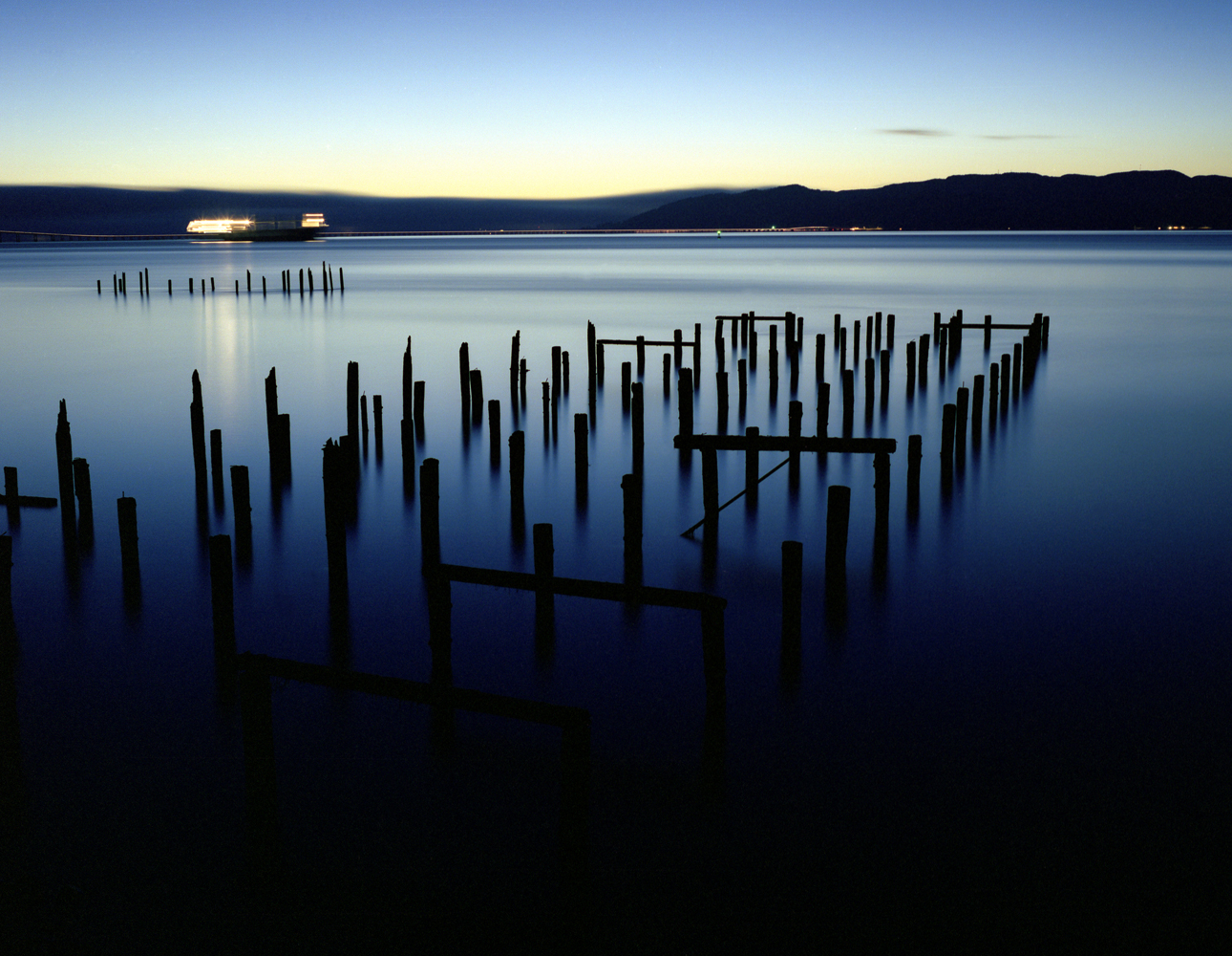 Pilings and Passing Ship, Columbia River