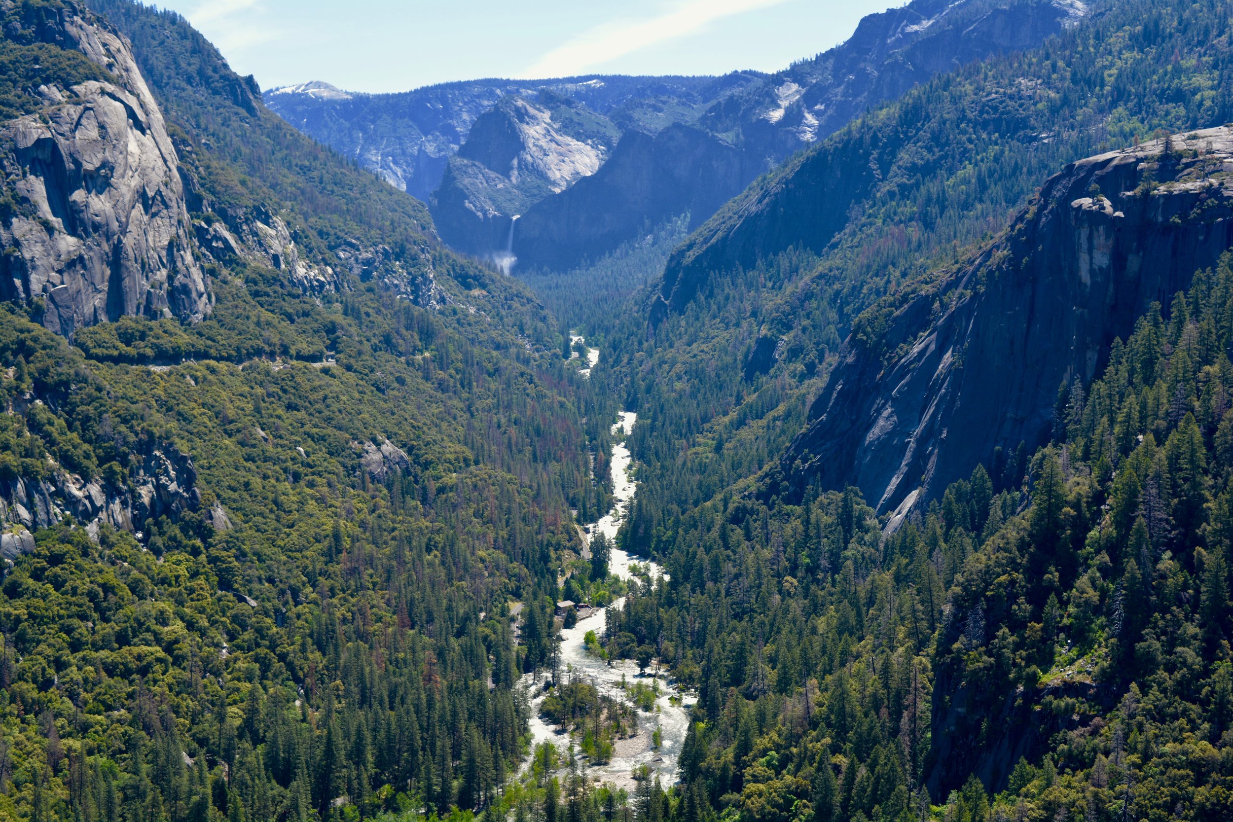Looking down into Yosemite Valley. Do you see the waterfall?