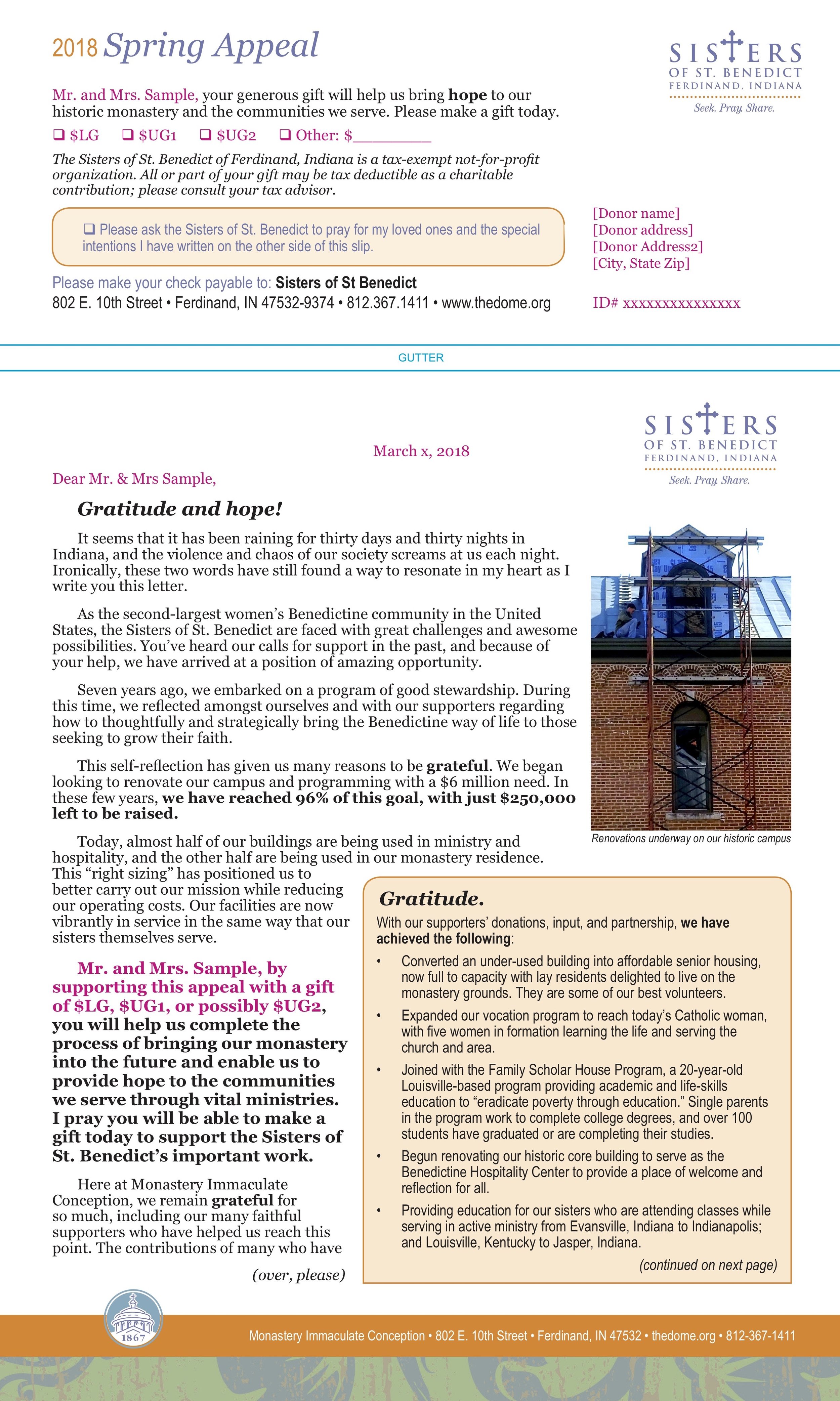 Mail Appeal for the Sisters of St. Benedict