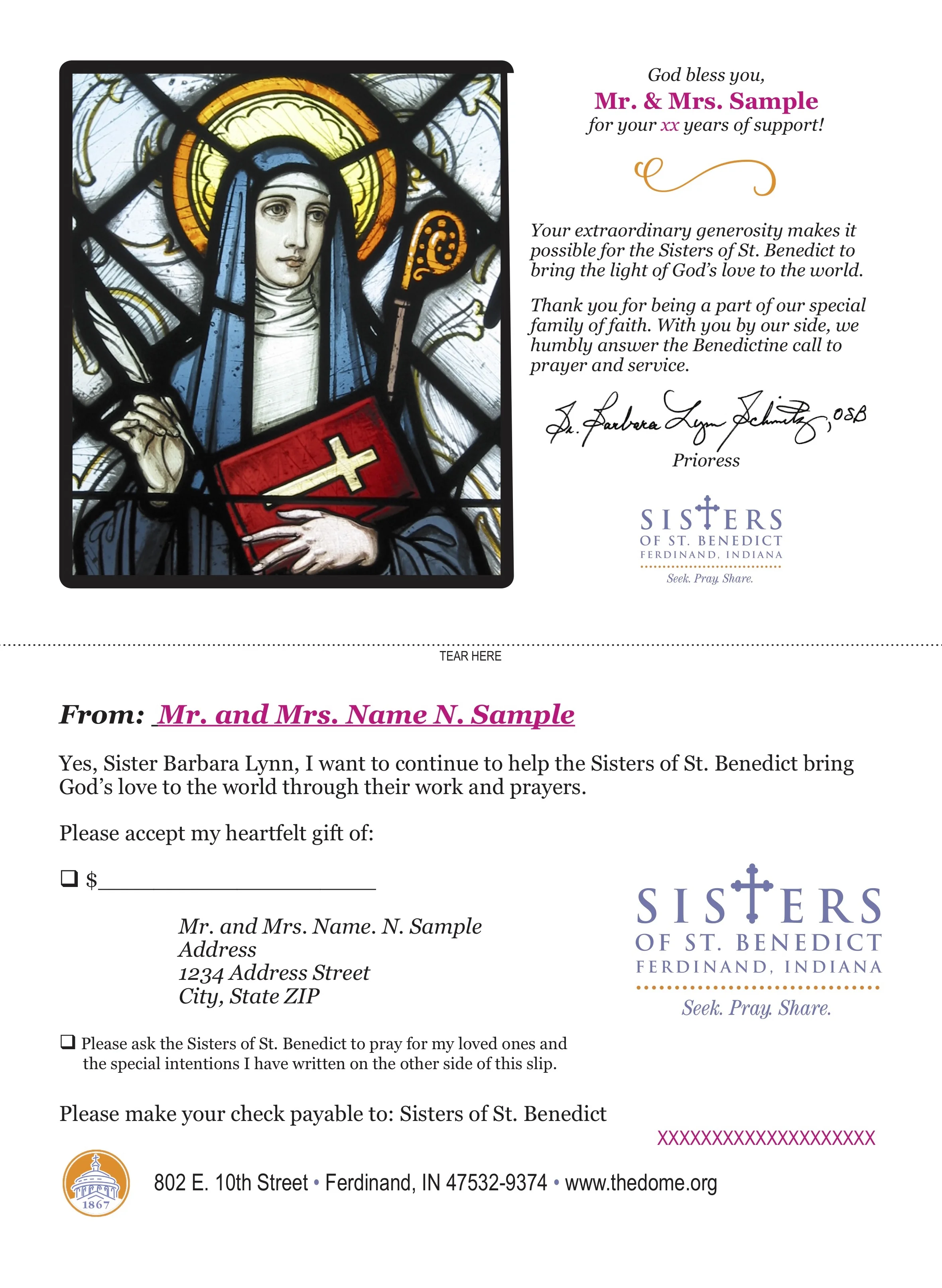 Donor Recognition Appeal for Sisters of St. Benedict