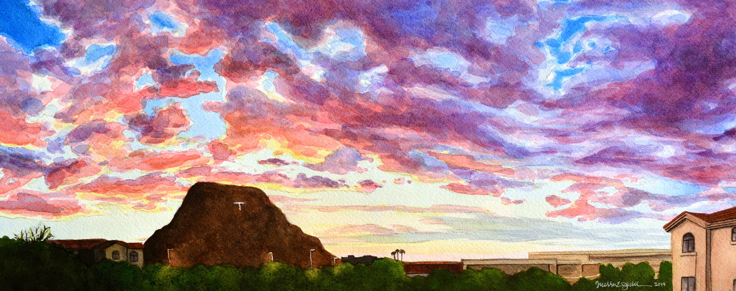 “T View” 20x8”, Watercolor on 140 lb. Arches cold press watercolor paper This piece is on hold for upcoming exhibition.
