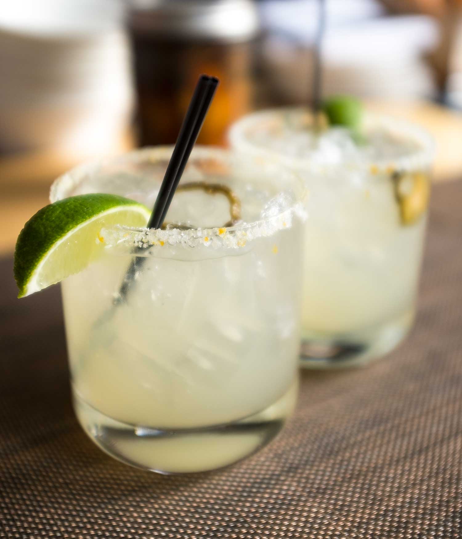 House Margarita: El Jimador Reposado Tequila, Agae Syrup, Cinnamon/Jalepeno Syrup & Orange Salt Rim