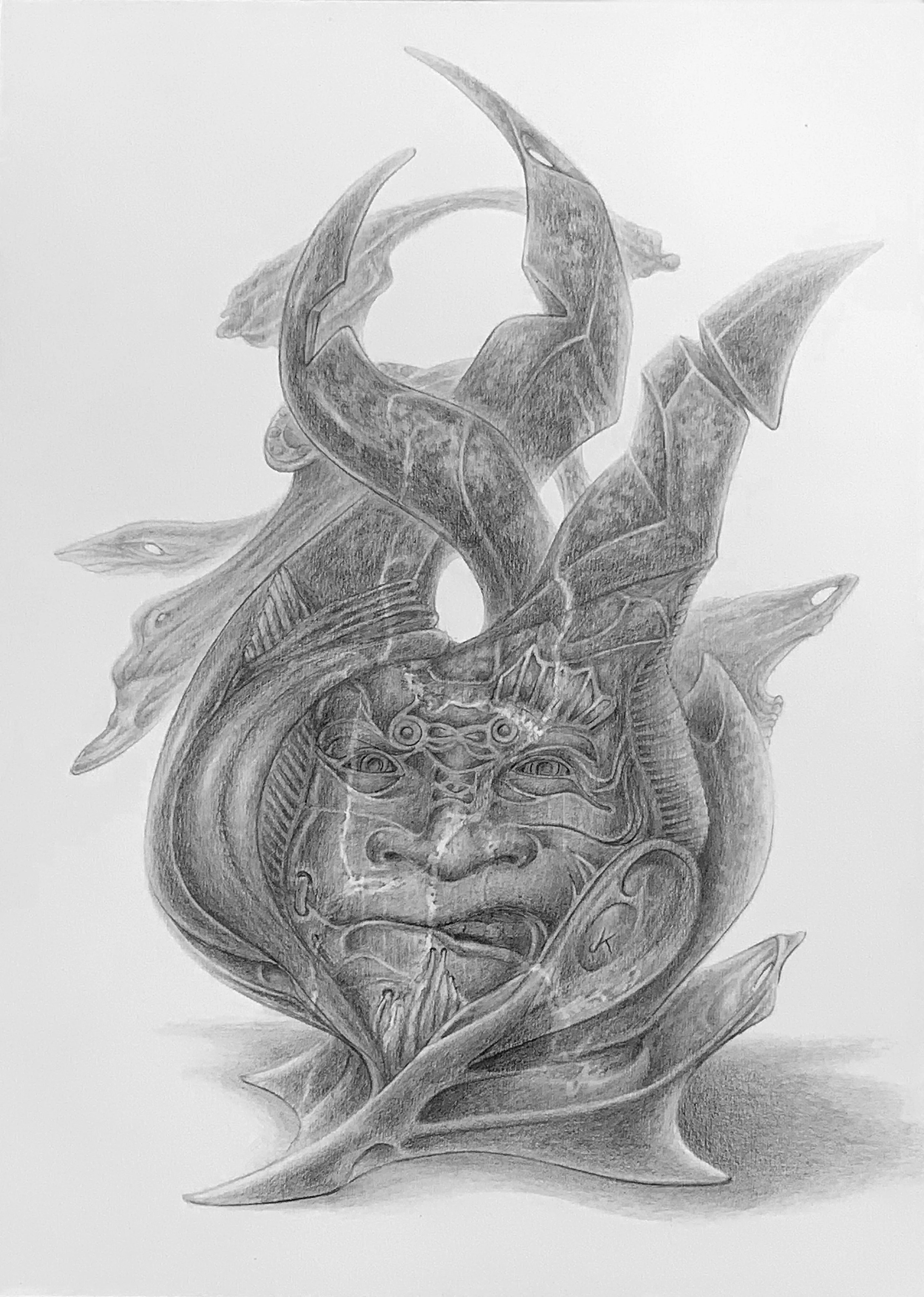 "Of Mayan Stone" Graphite on Paper 15 7/8th" x 11.5"
