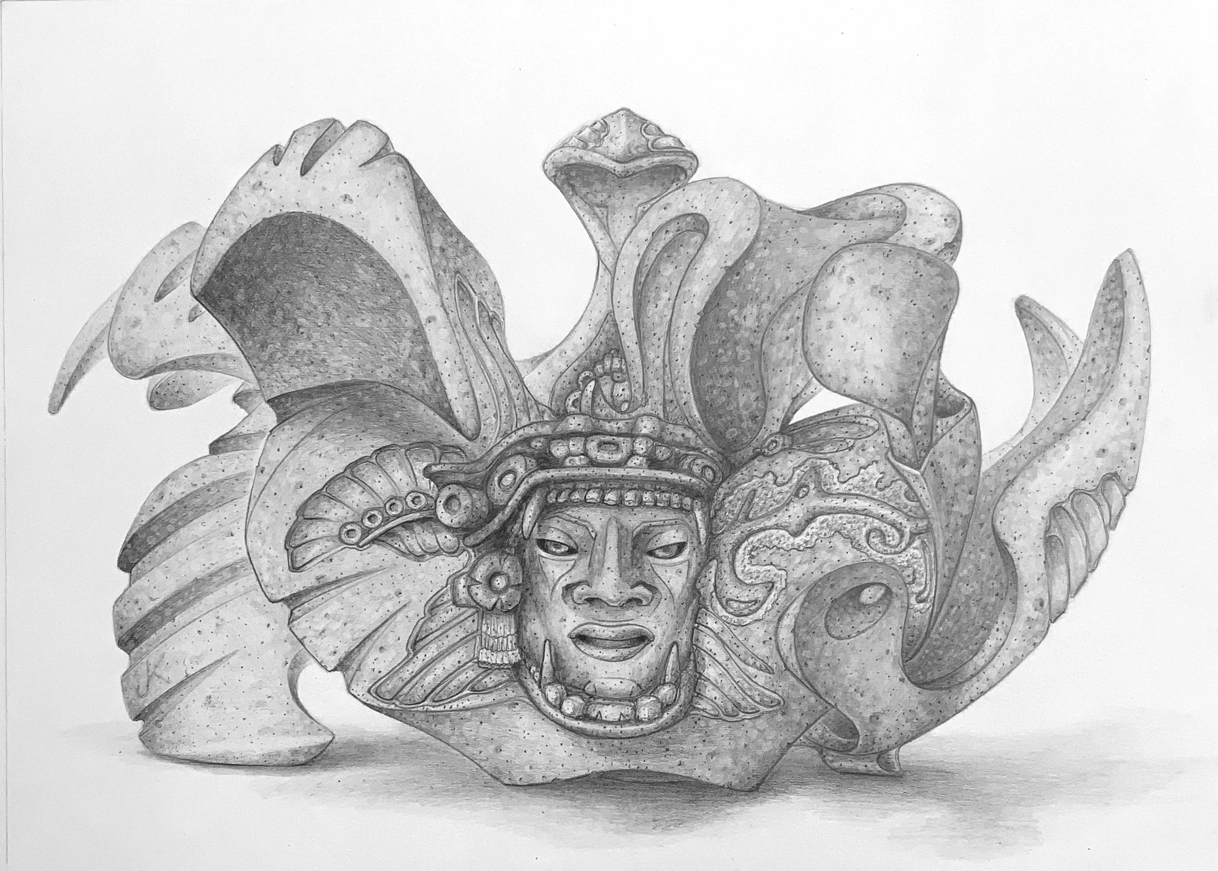 "Of Mayan Stone" Graphite on Paper 15 7/8th " x 11.5"