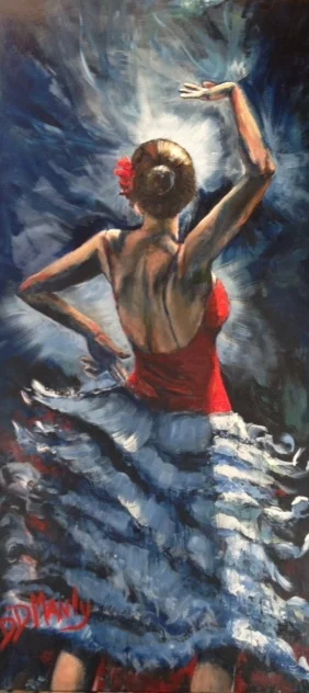 "Flamenco Dancer" Acrylic on Wood Panel 60 x 33 Donated to St Jude 2017