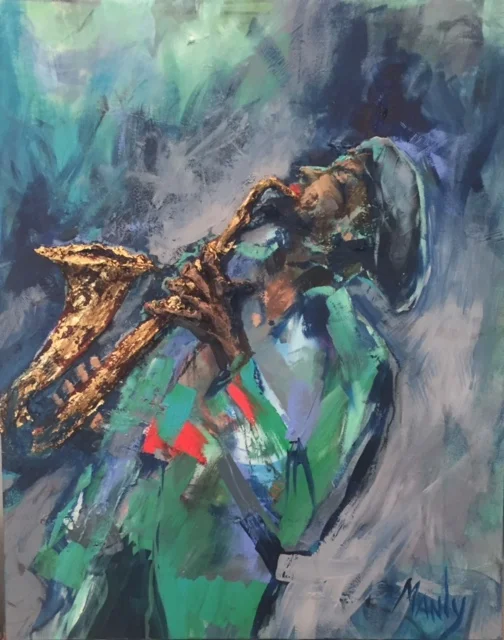 Red Lip Sax Acrylic on wood panel 30 x 24  SOLD