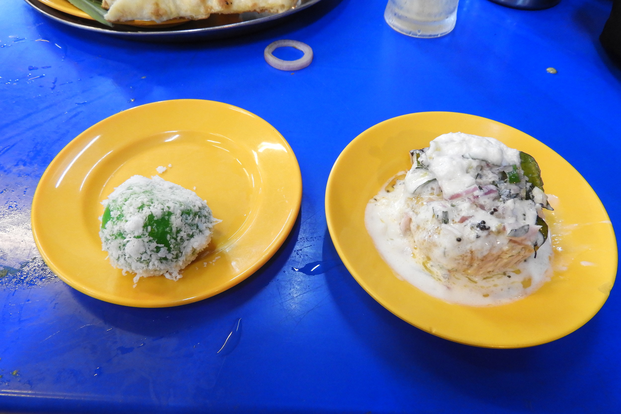 Indian desserts. The one on the right was not sweet and didn't taste like dessert at all. 