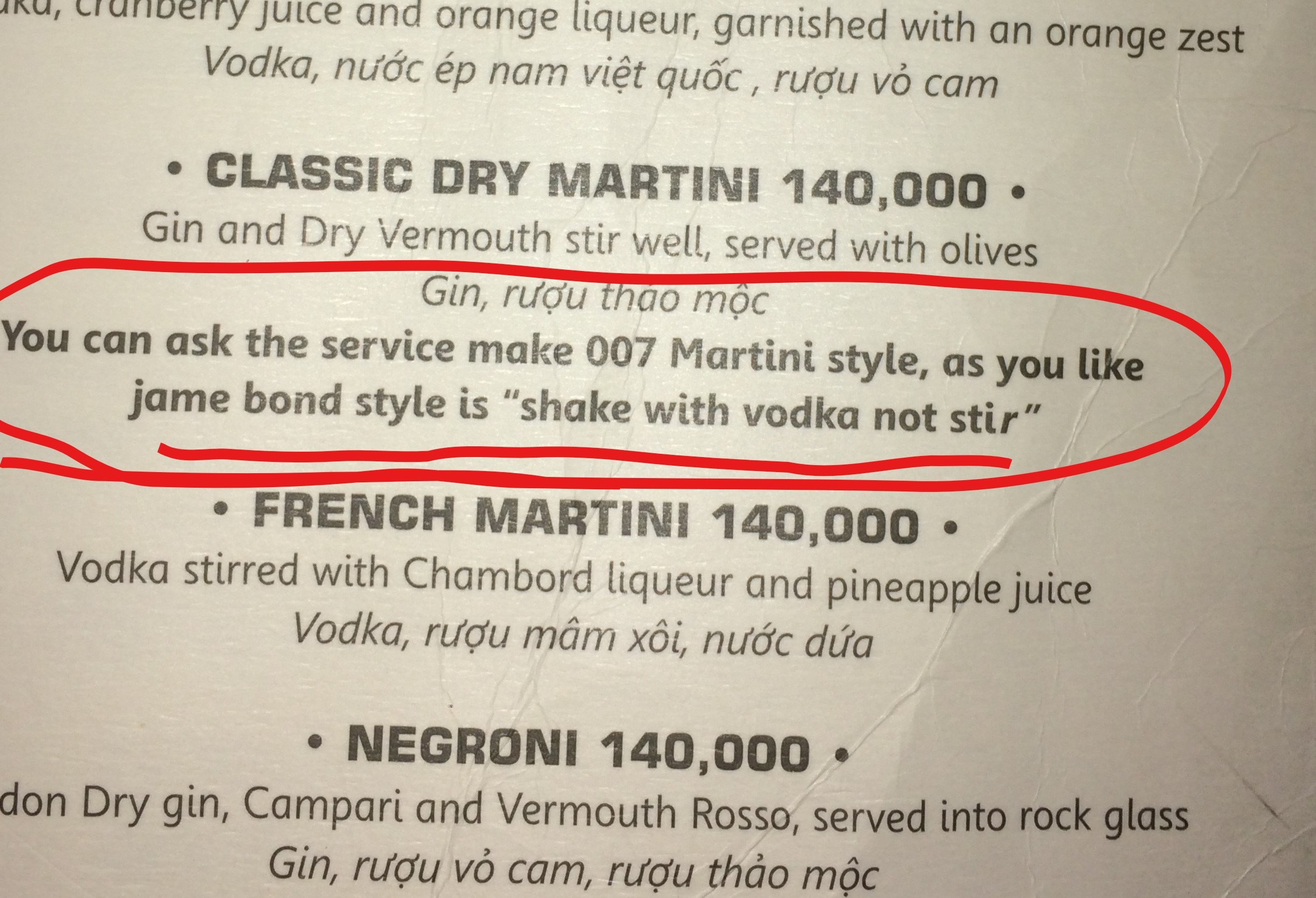 Jame Bond style is shake with vodka....not stir! Da Nang, Vietnam