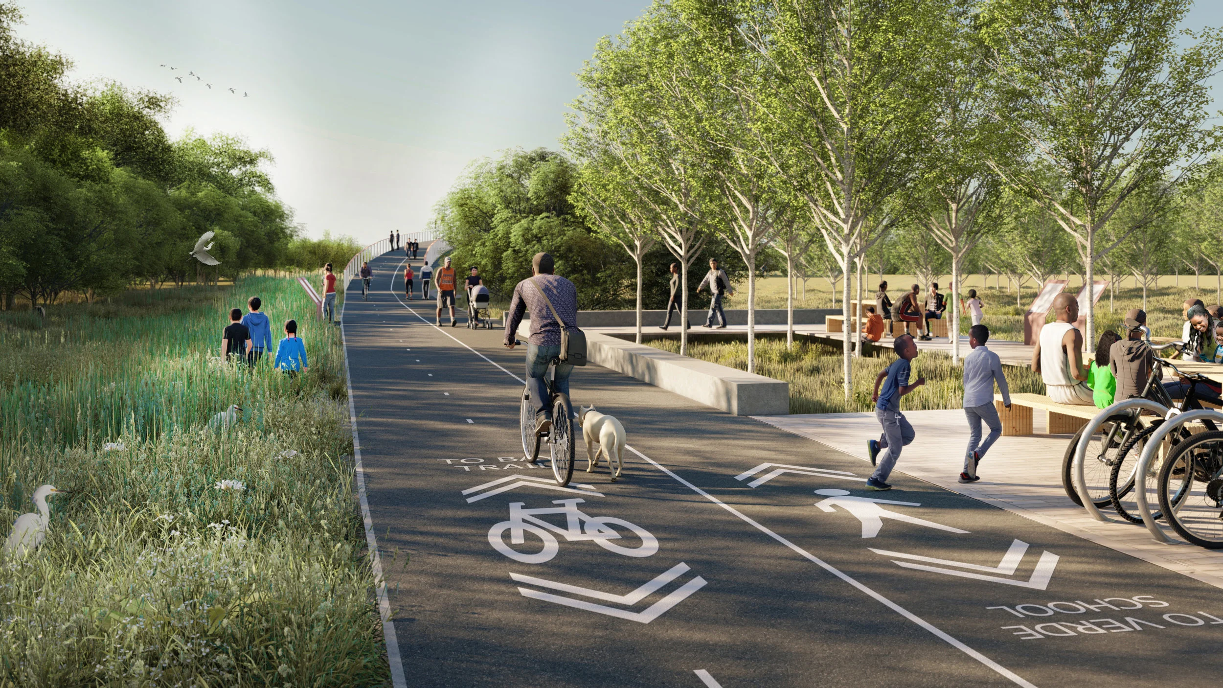Wildcat Creek Trail: Residents want to picnic along the creek and safely get to and from the Bay shore, currently cut off from the neighborhood by Richmond Parkway. A new pedestrian overpass links the Verde Elementary school to the rich ecology beyond via the existing Wildcat Creek trail. 
