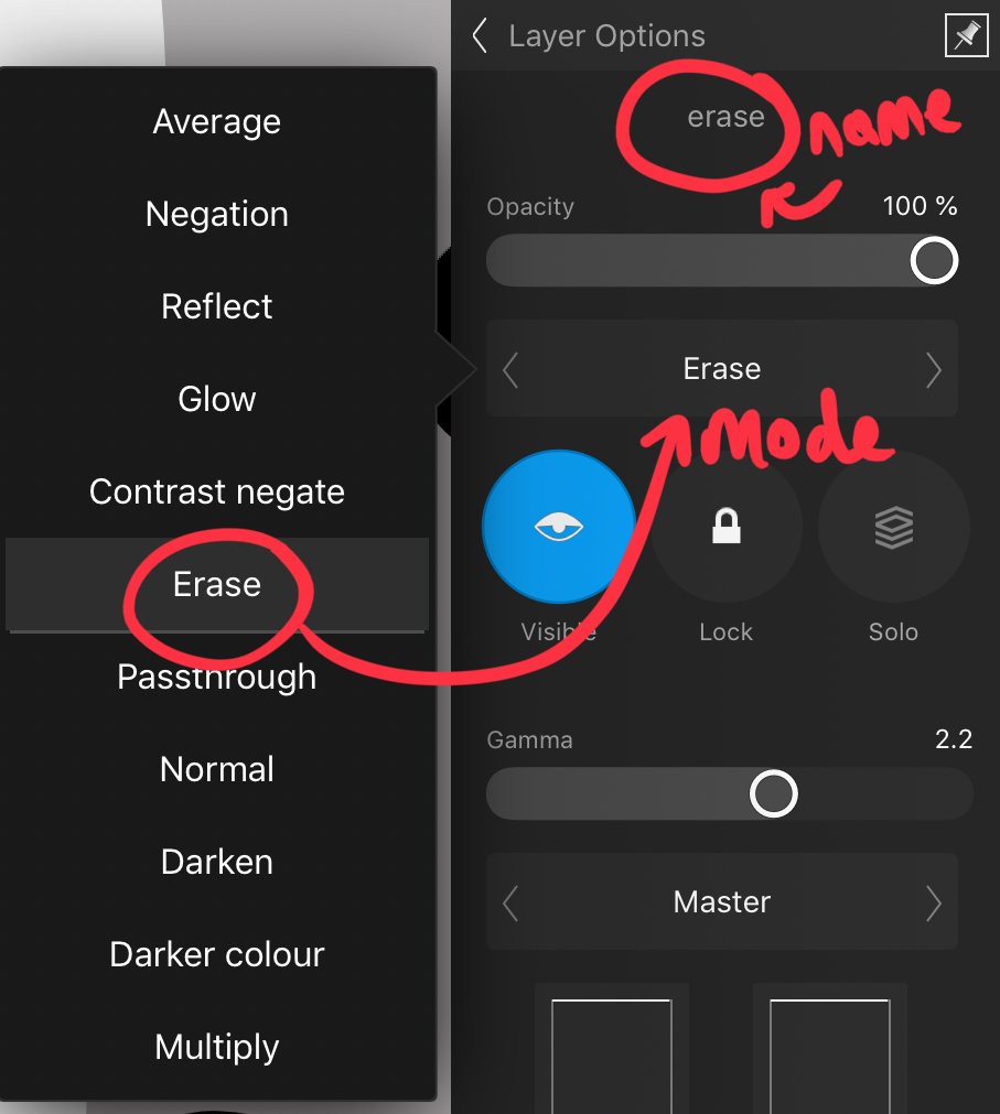 I usually change the name of the layer to 'erase' just to keep everything clear while I am working. 
