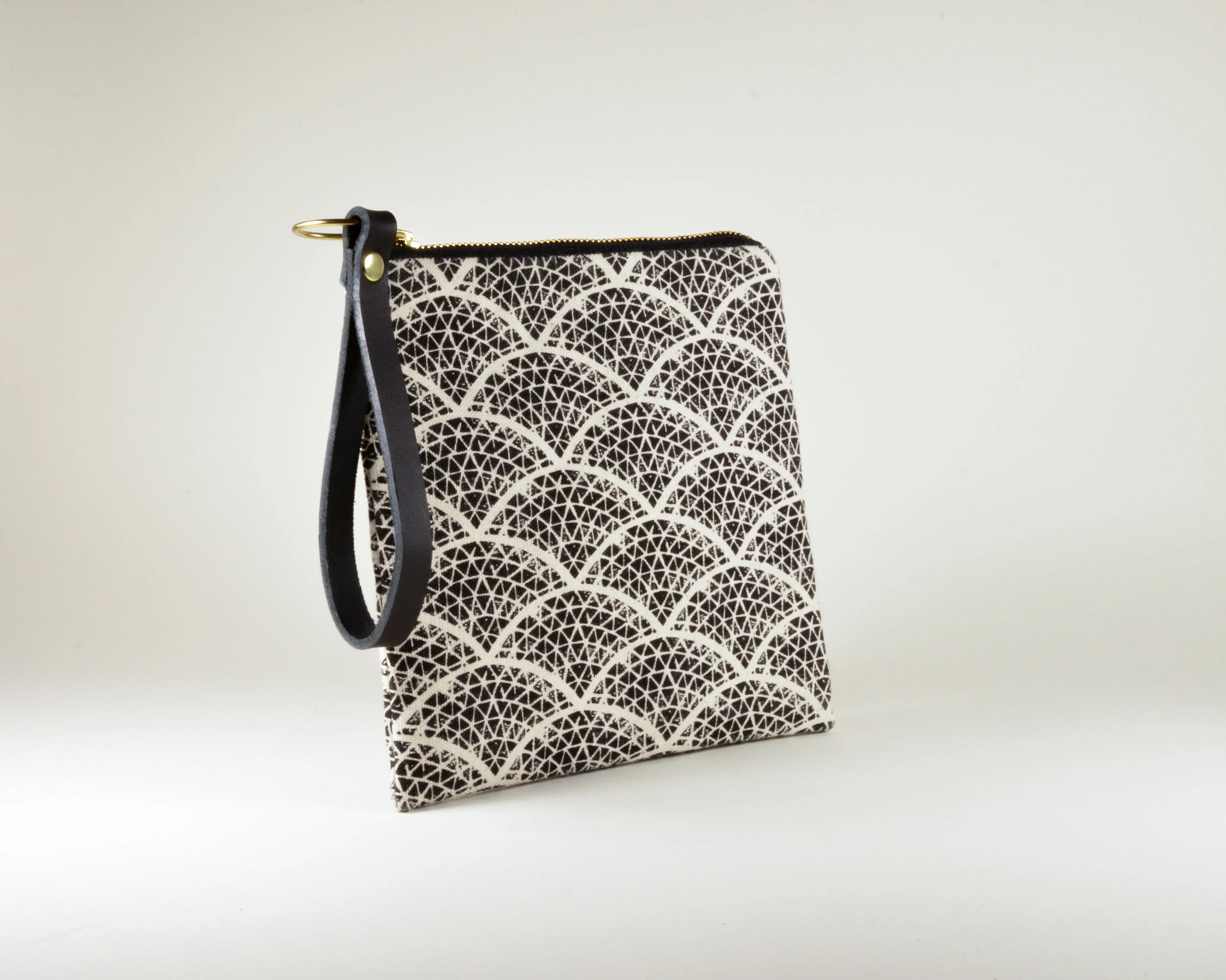 Printed Wild Square Clutch with black and white screen-printed plant pattern handmade in Washington, D.C with certified organic material
