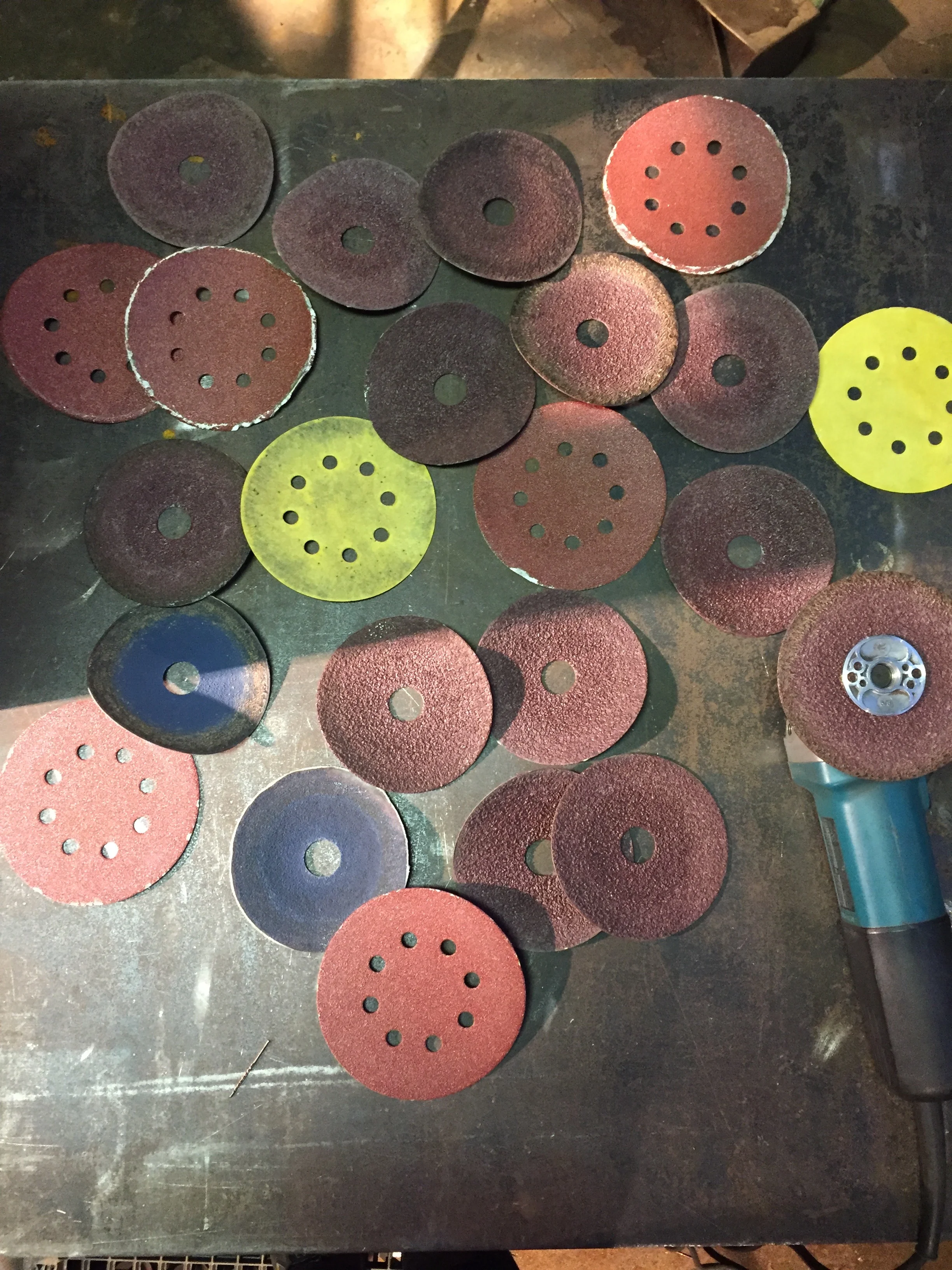 we use a lot of abrasives all the time! these are some of what we used making these tables. 
