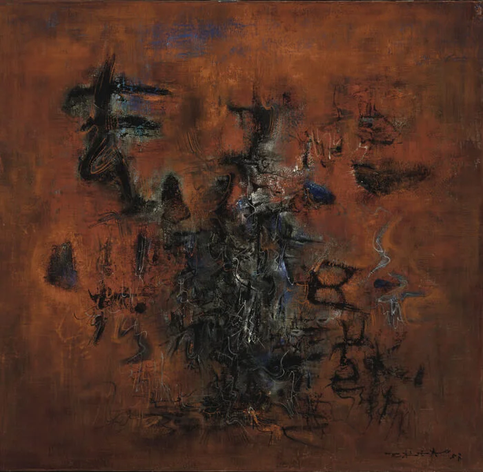 Rouge, bleu, noir (Red, blue, black), 1957 Oil on canvas.29 1⁄2 × 32 in. (74.9 × 81.3 cm) Harvard Art Museums/Fogg Museum, Gift of Benjamin and Lilian Hertzberg, 2007.29. Imaging Department © President and Fellows of Harvard College