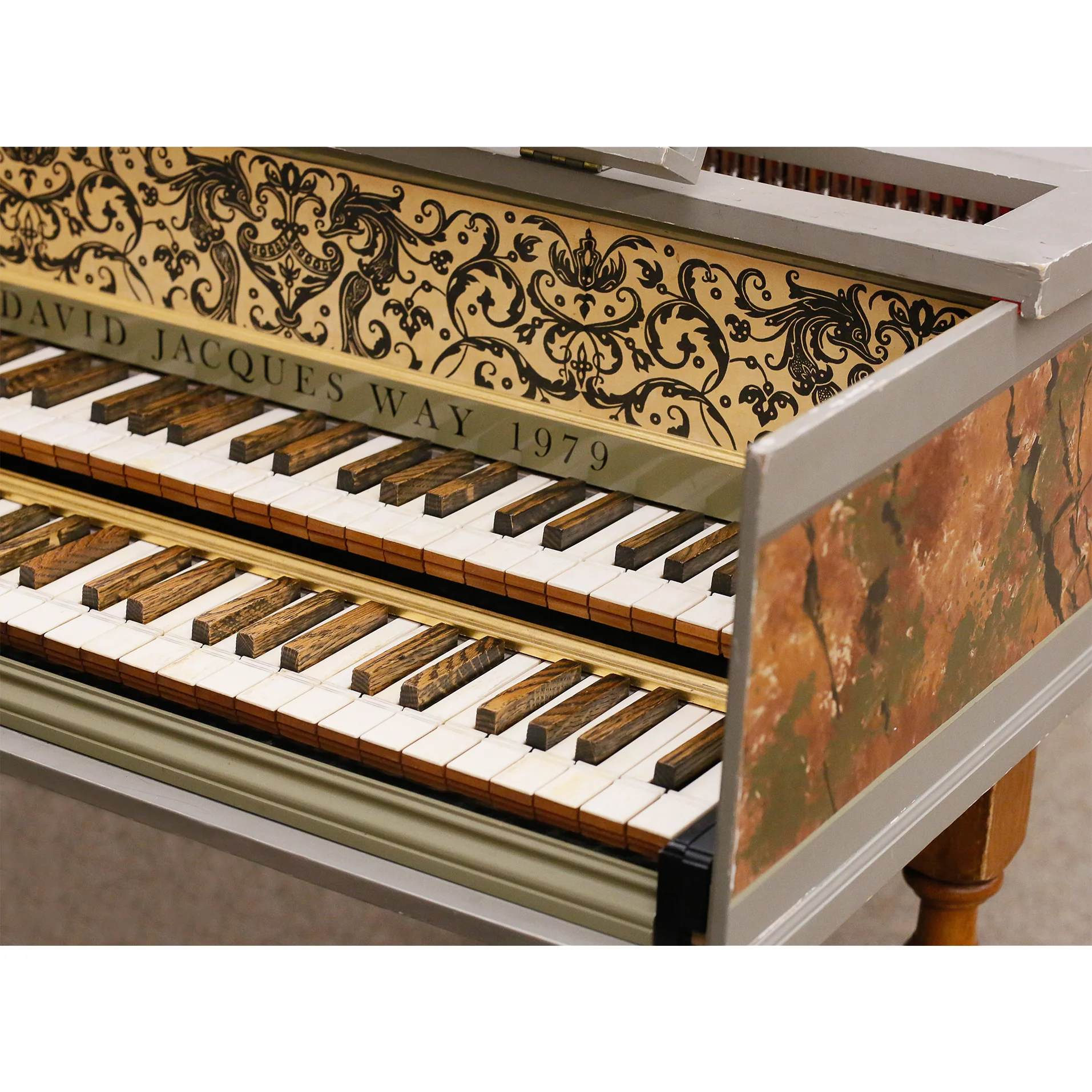 D. JACQUES WAY Flemish double-manual harpsichord • 2x8' 1x4' G-d''' back 8' buff • Made in Boston, 1979