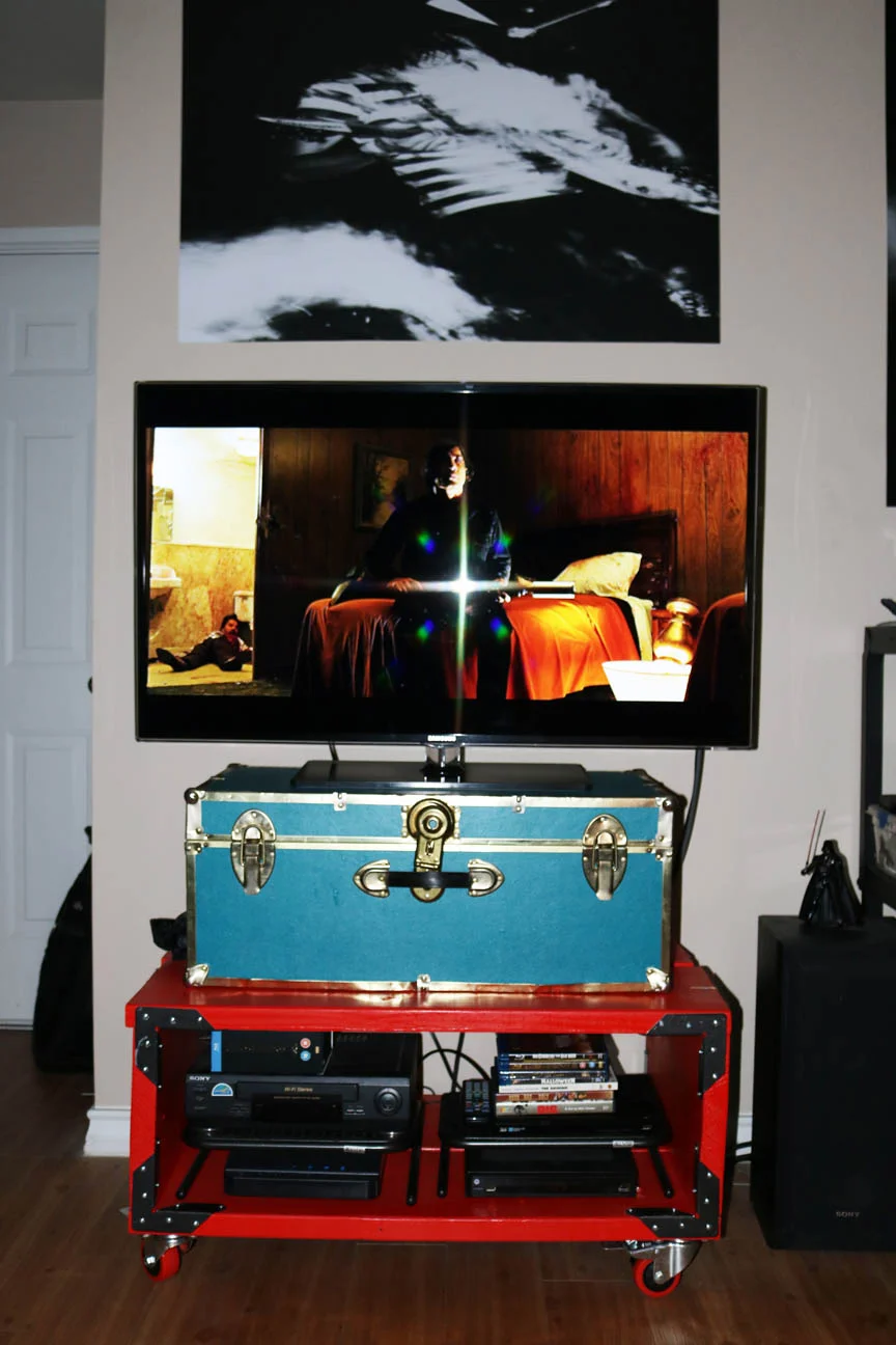  tv stand i made, using strong ties...same dimensions as the coffee table...just painted a different colour