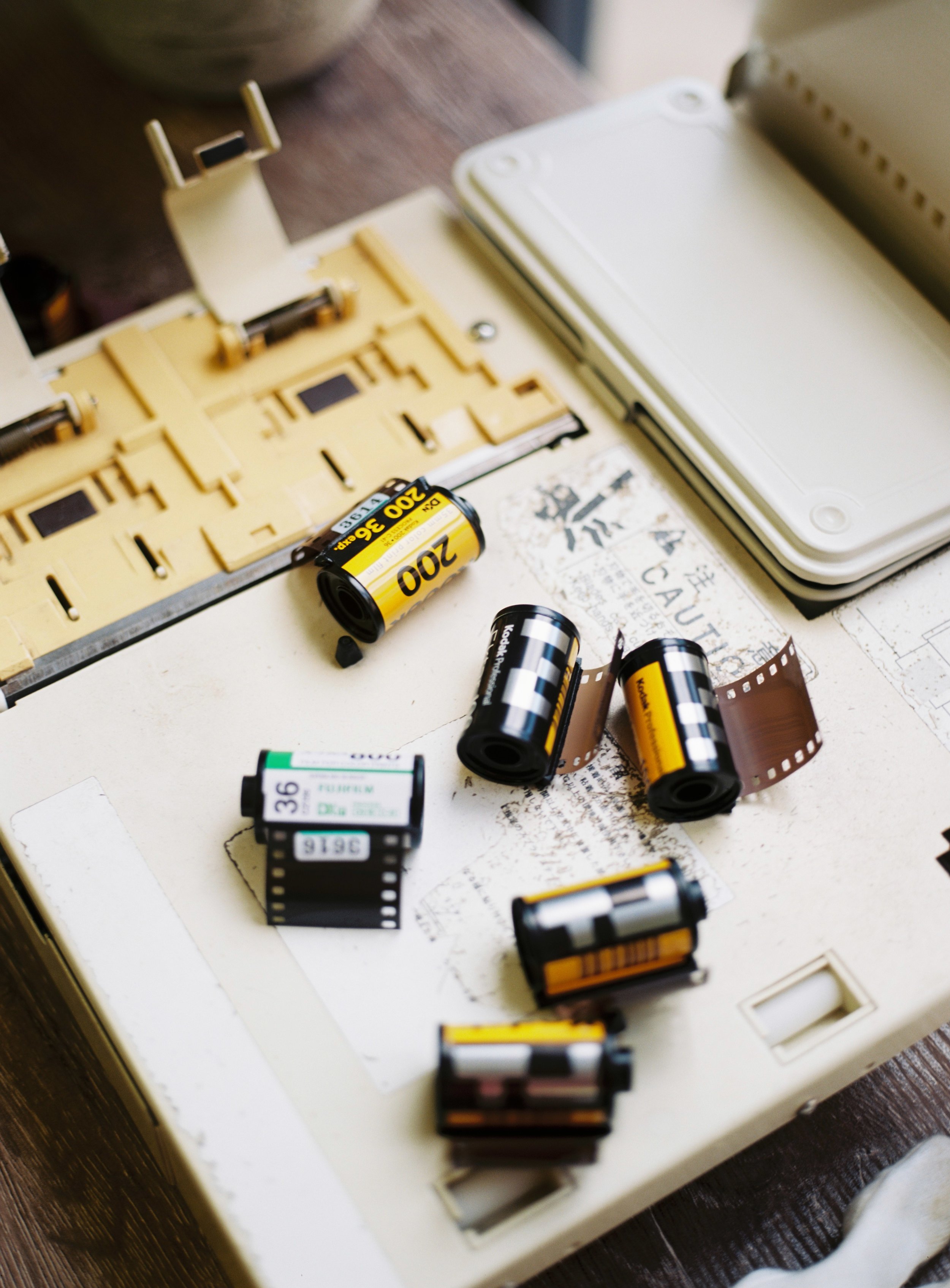 35mm film rolls and processed negatives at Ikigai Film Lab in Melbourne.