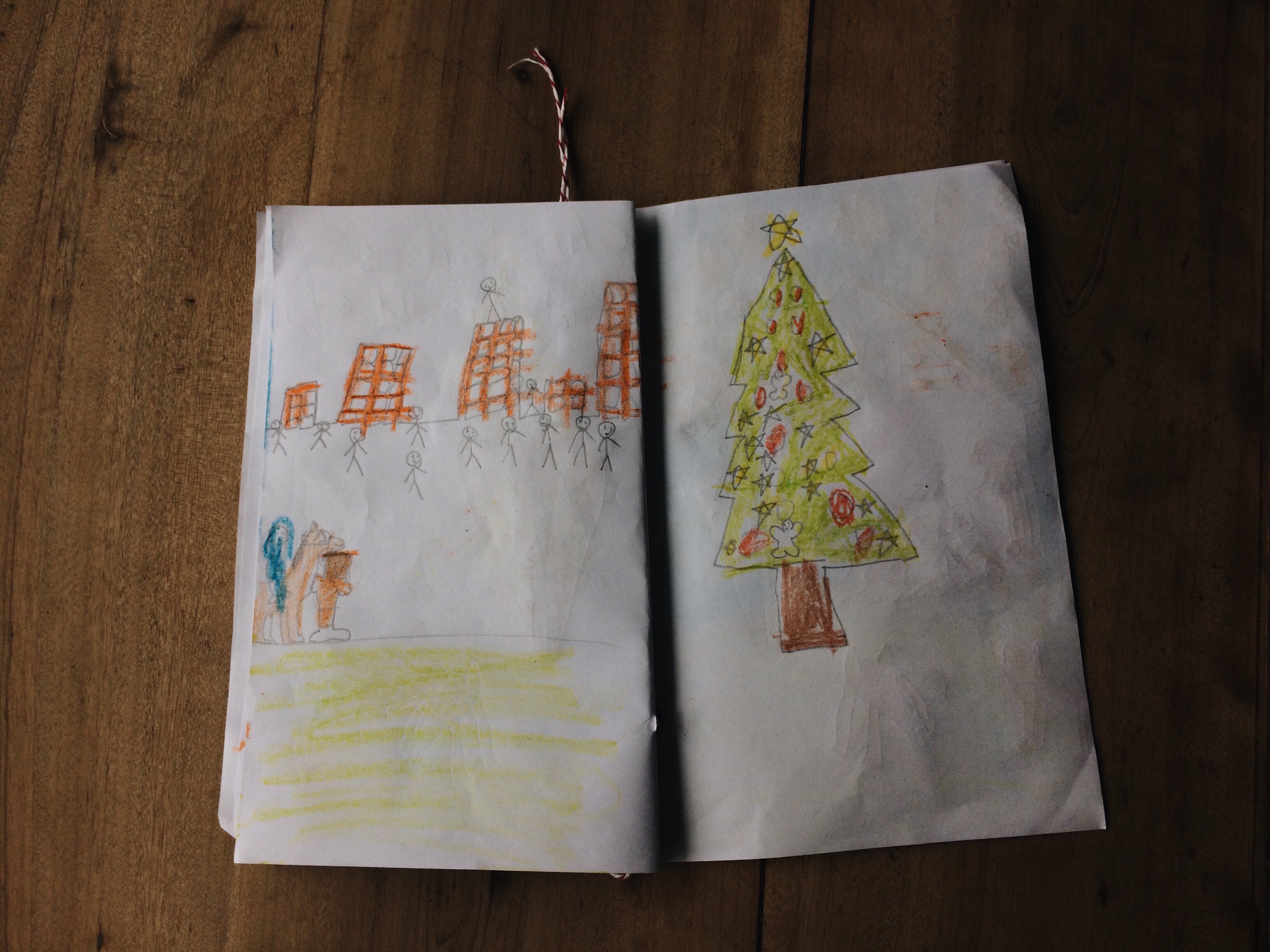 Mary and Joseph arriving in Bethlehem, where there is no room at the inn. But there is a giant tree!