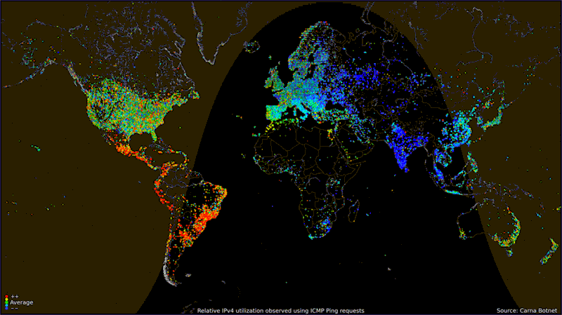 With that orange upside-down “U” representing daylight hours, and a color spectrum spanning from red to blue (red indicating usage increase above average, blue indicating a usage decrease), this gif-map is visually stunning, but perhaps not terribly surprising. ( via )