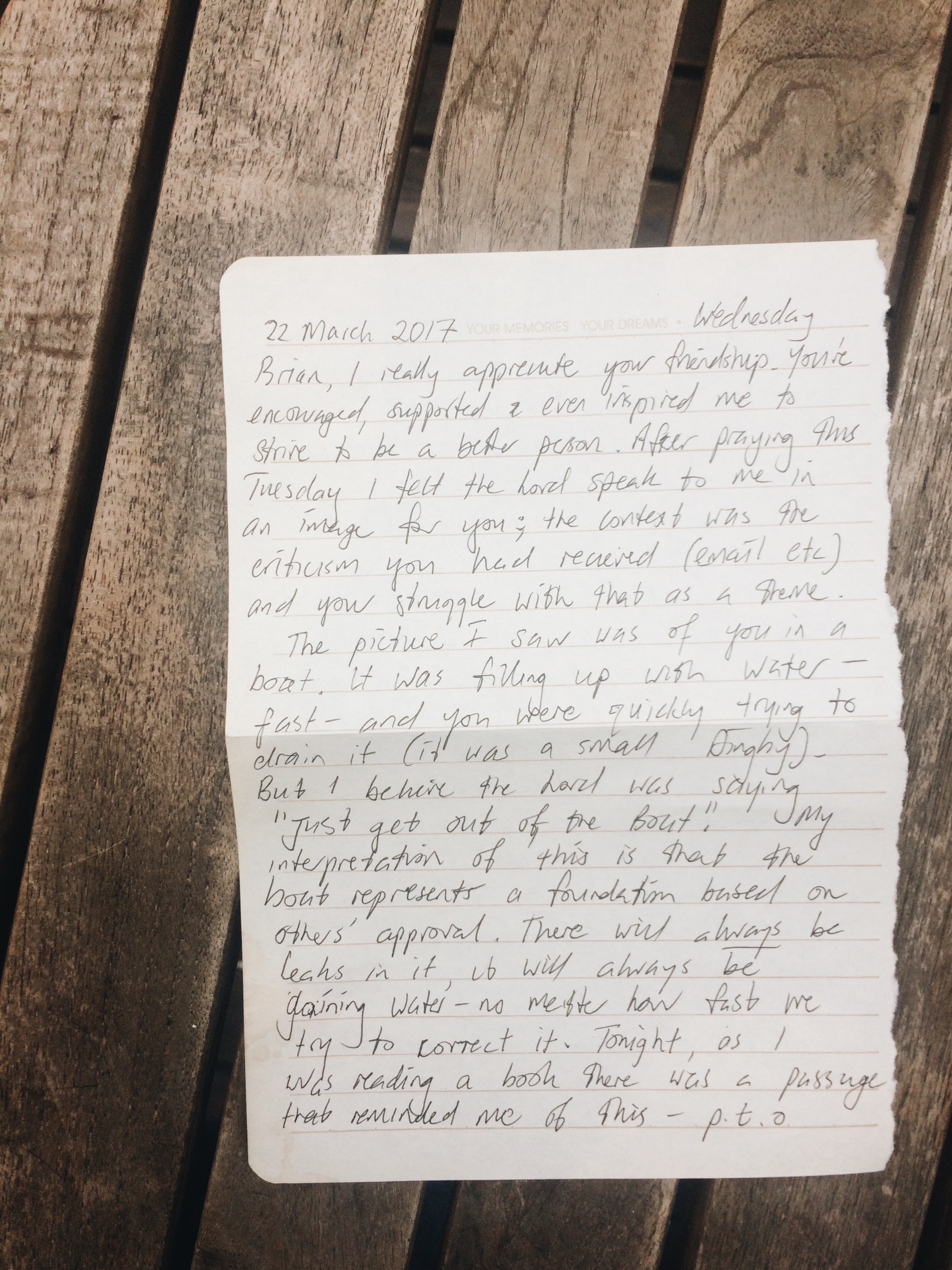 Good words from a good friend. (Also, I no longer have the email, but still do the note).