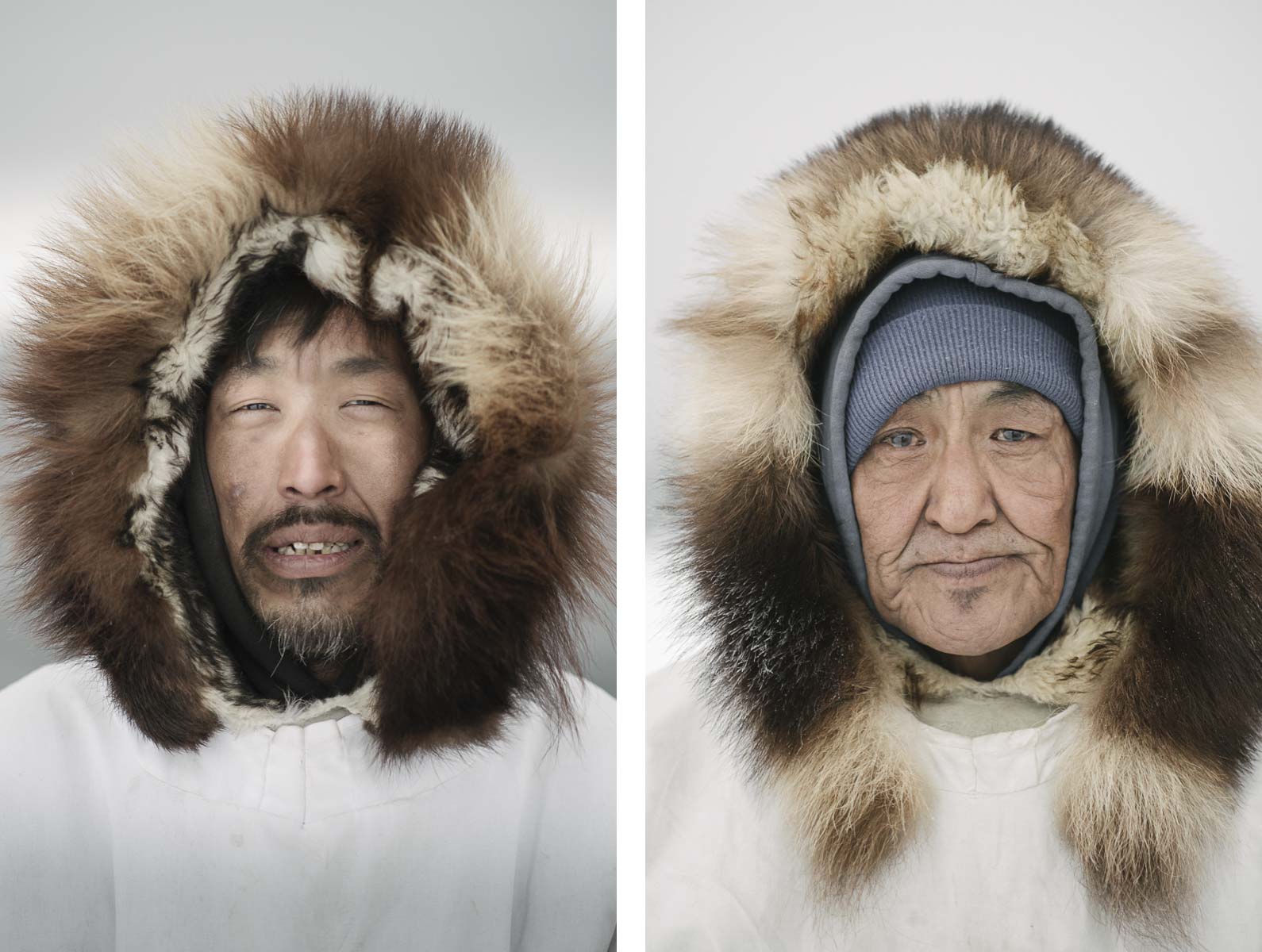 Sigvaun Kaleak and his father Raleigh, wearing traditional ice camouflauge parkas, are lifelong whalers. Although European whaling decimated the global whale population by the 1900, the Iñupiat maintained a sustainable harvest of bowheads ( via ).