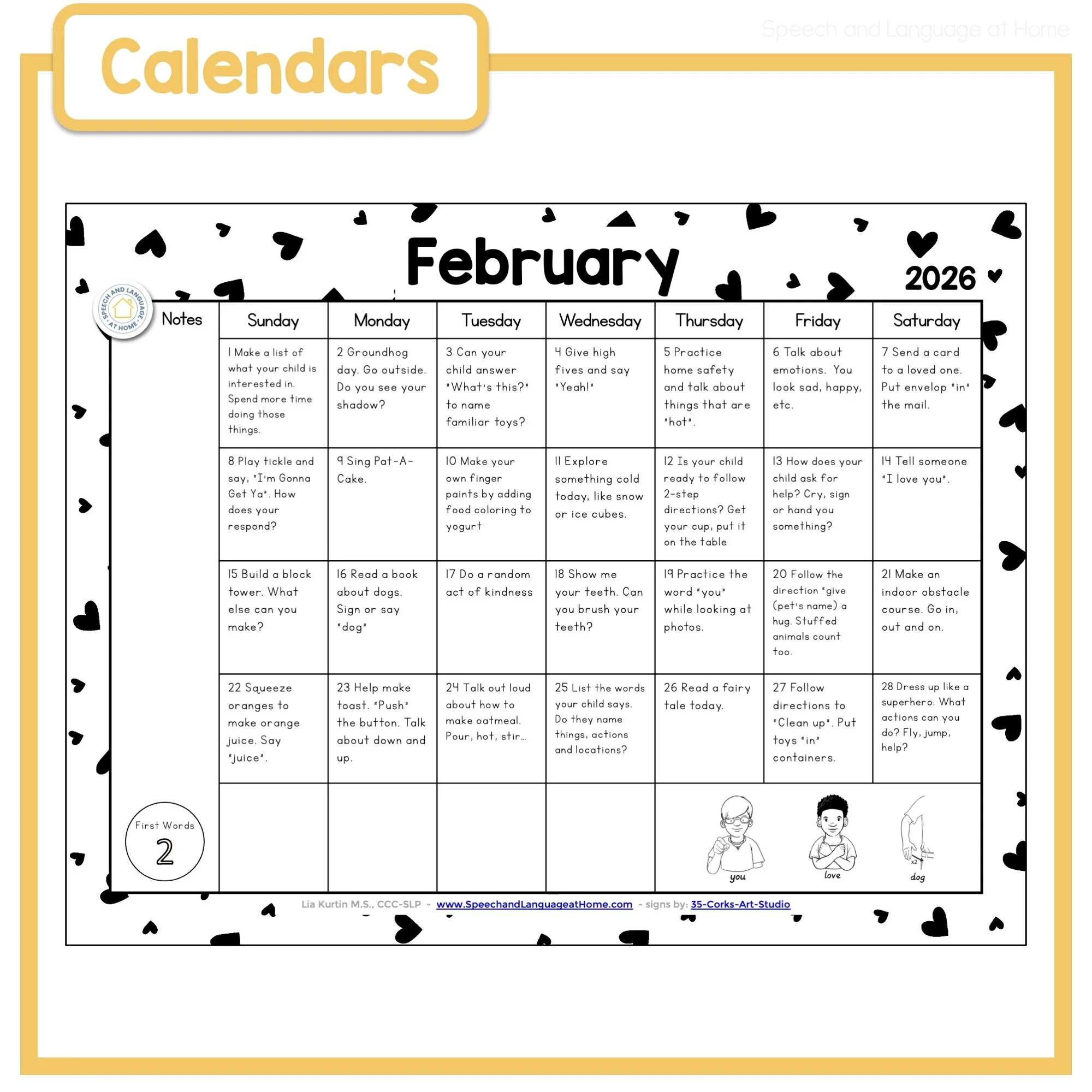 Free Speech Therapy Printables: Monthly Language Calendars, Book Bingo, and More