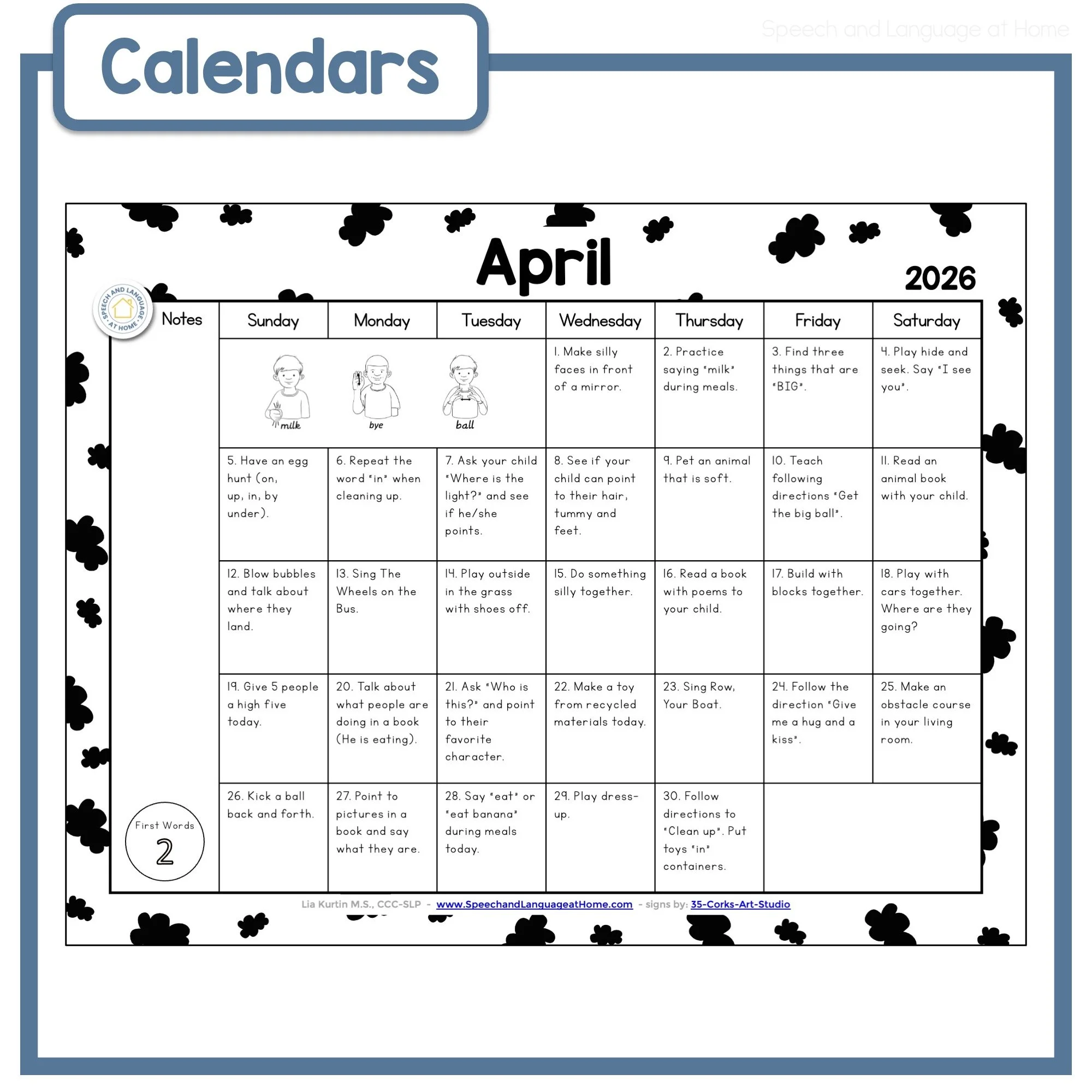 Support First Words at Home With a Monthly Language Calendar
