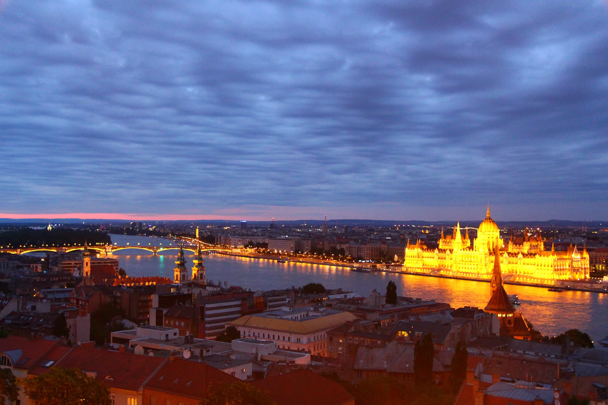Sunset over Pest as viewed from Buda