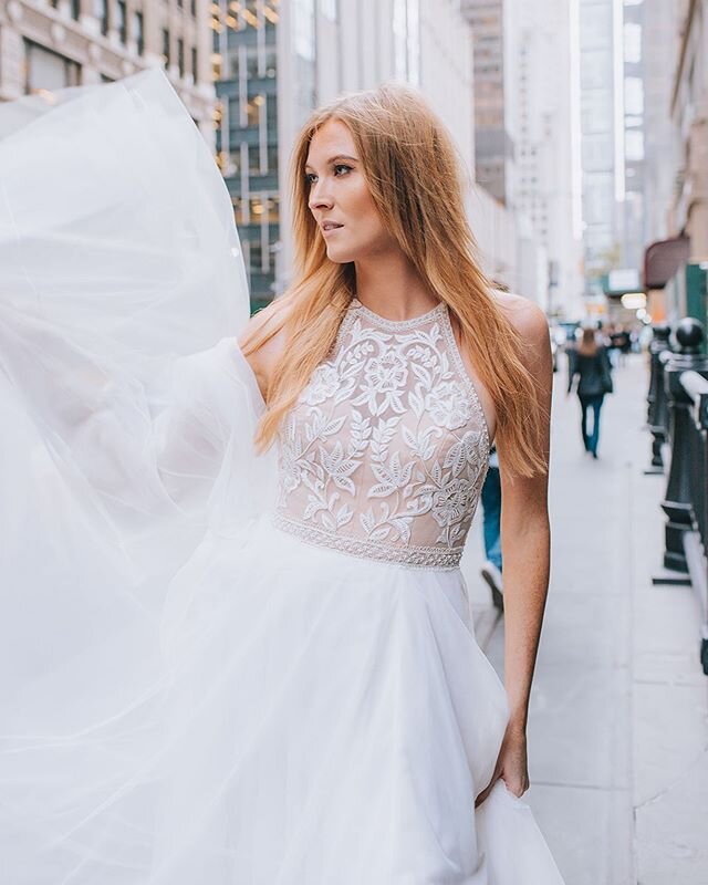 The Helen gown with its layers of tulle and beaded high neckline, available at @lizaraynewyork .
.
.
Photo: @valentincollective 
Model: @josefineesvensson 
#nycbride #nycwedding #bridalstyle #weddingdress #modernbride #bohobride #marinasemone #indieb