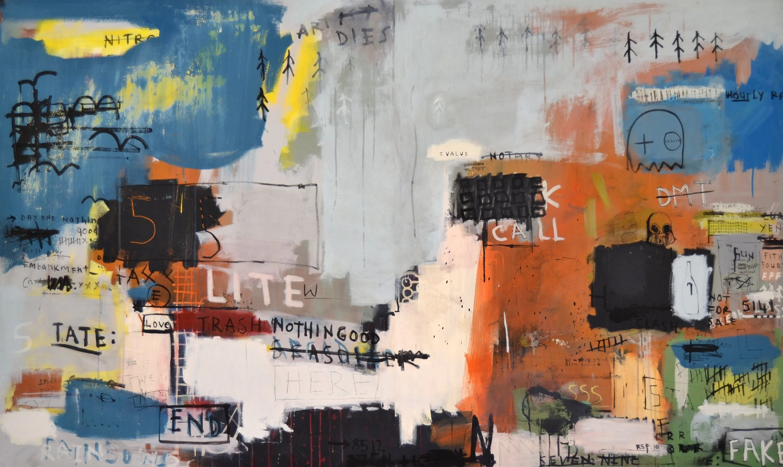 'NOTHING GOOD HERE' 2014 Acrylic paint and spray paint on canvas 120 x 200 x 4 cm 