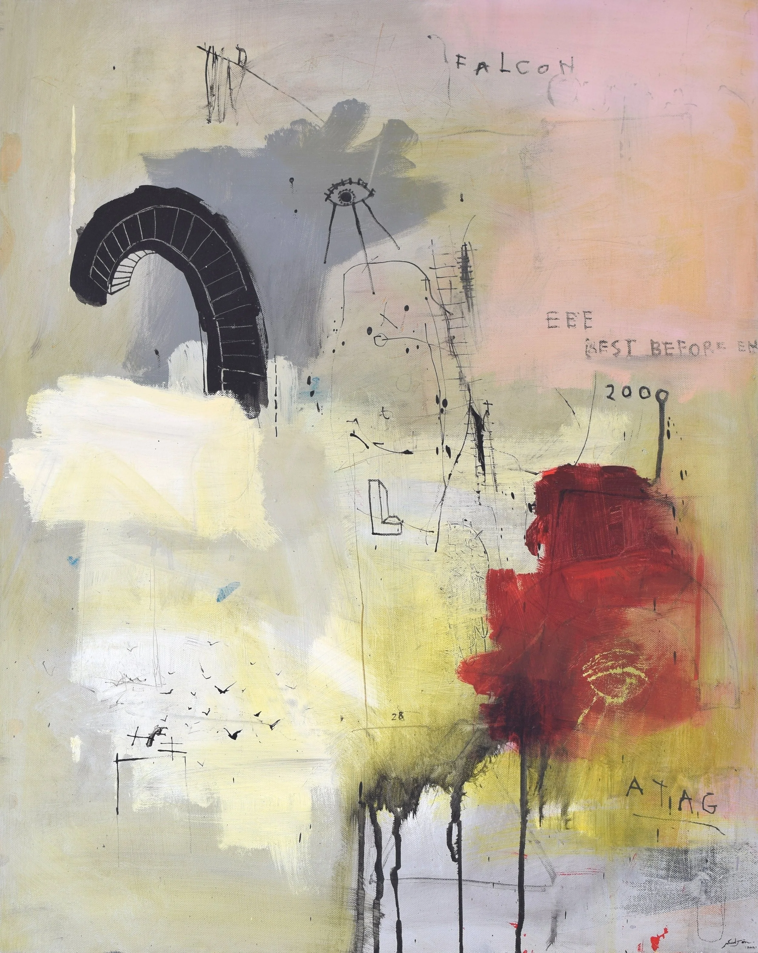 'FALCONS' 2012 Spray paint, acrylic and household paint on canvas 100 x 120 x 4 cm